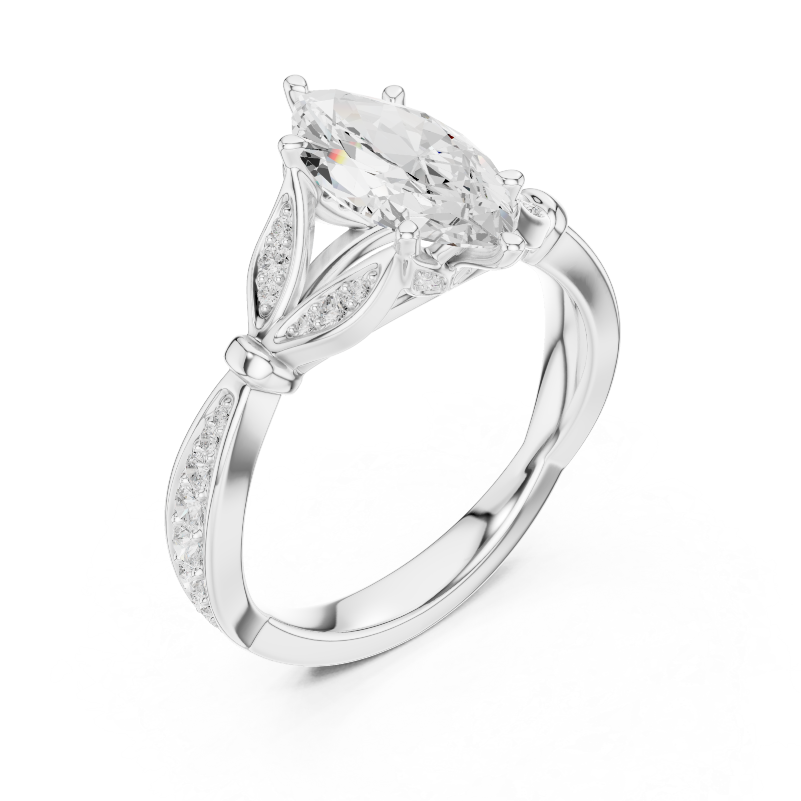  White Gold Orchid Dream Solitaire Cocktail Ring Right View