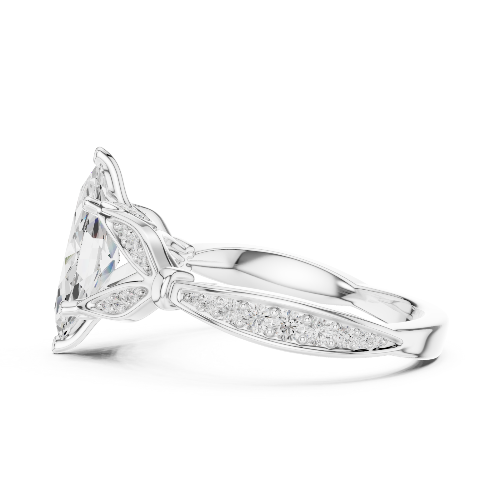  White Gold Orchid Dream Solitaire Cocktail Ring Side View