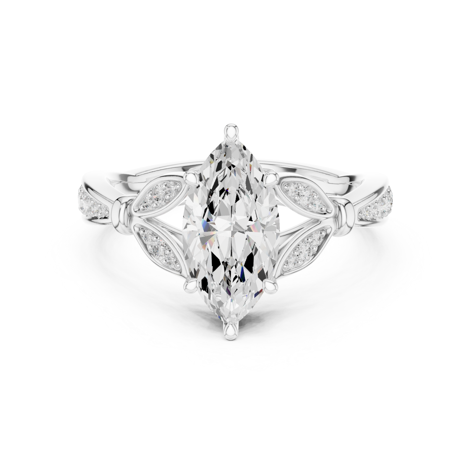  White Gold Orchid Dream Solitaire Cocktail Ring Front View