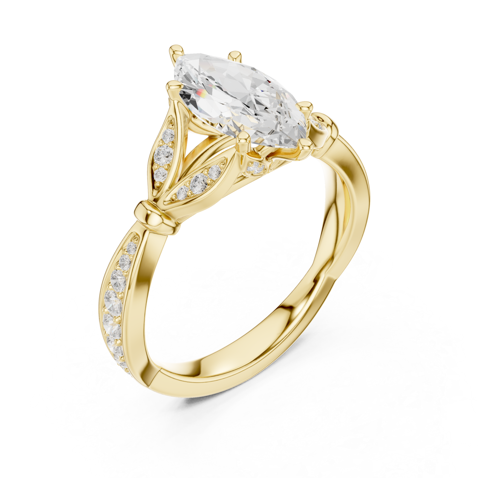 Gold Orchid Dream Solitaire Cocktail Ring Right View