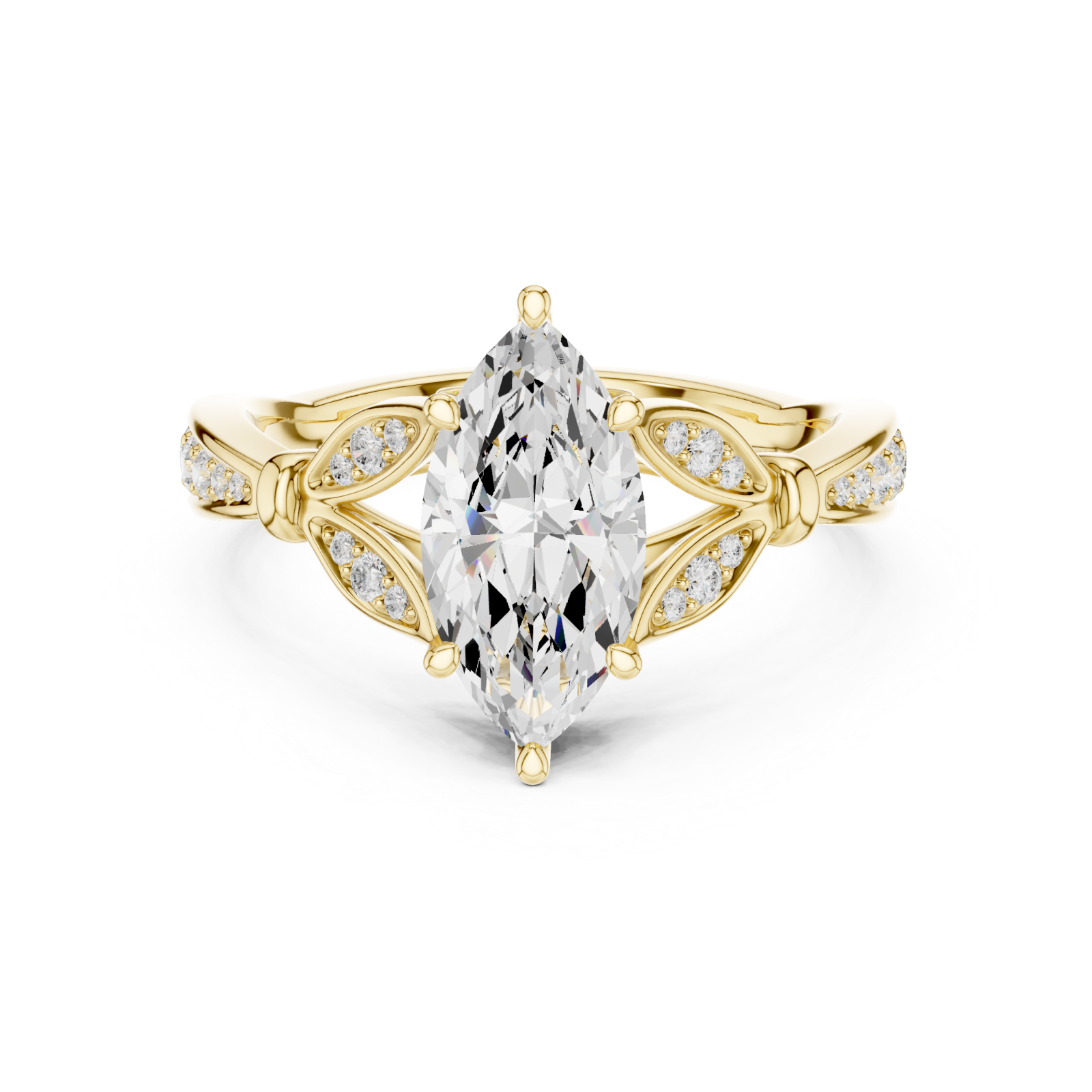  Gold Orchid Dream Solitaire Cocktail Ring Front View