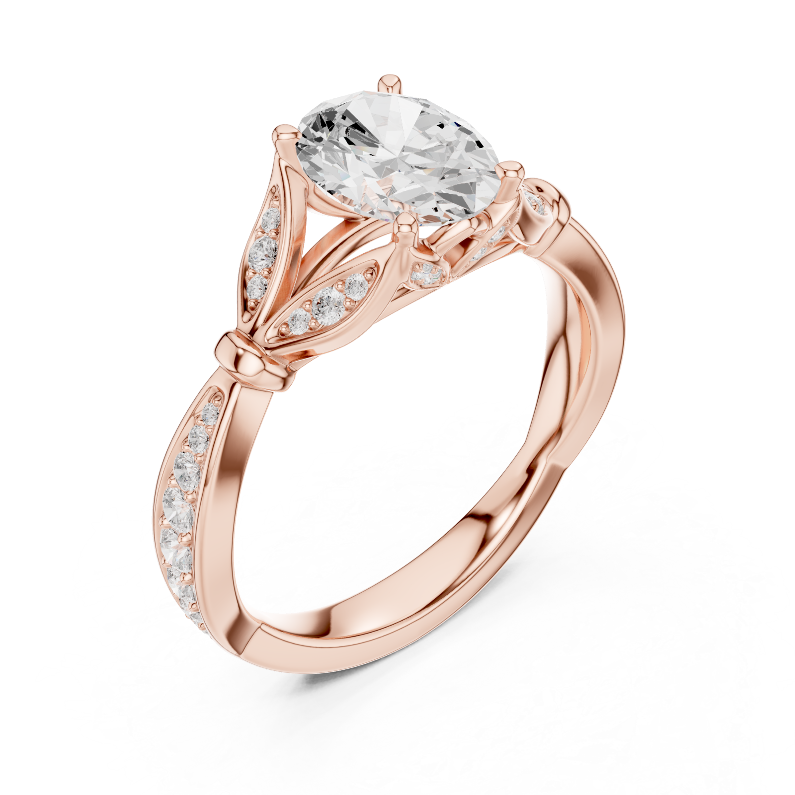 Rose Gold Luminous Embrace Leaf Motif Ring Right View