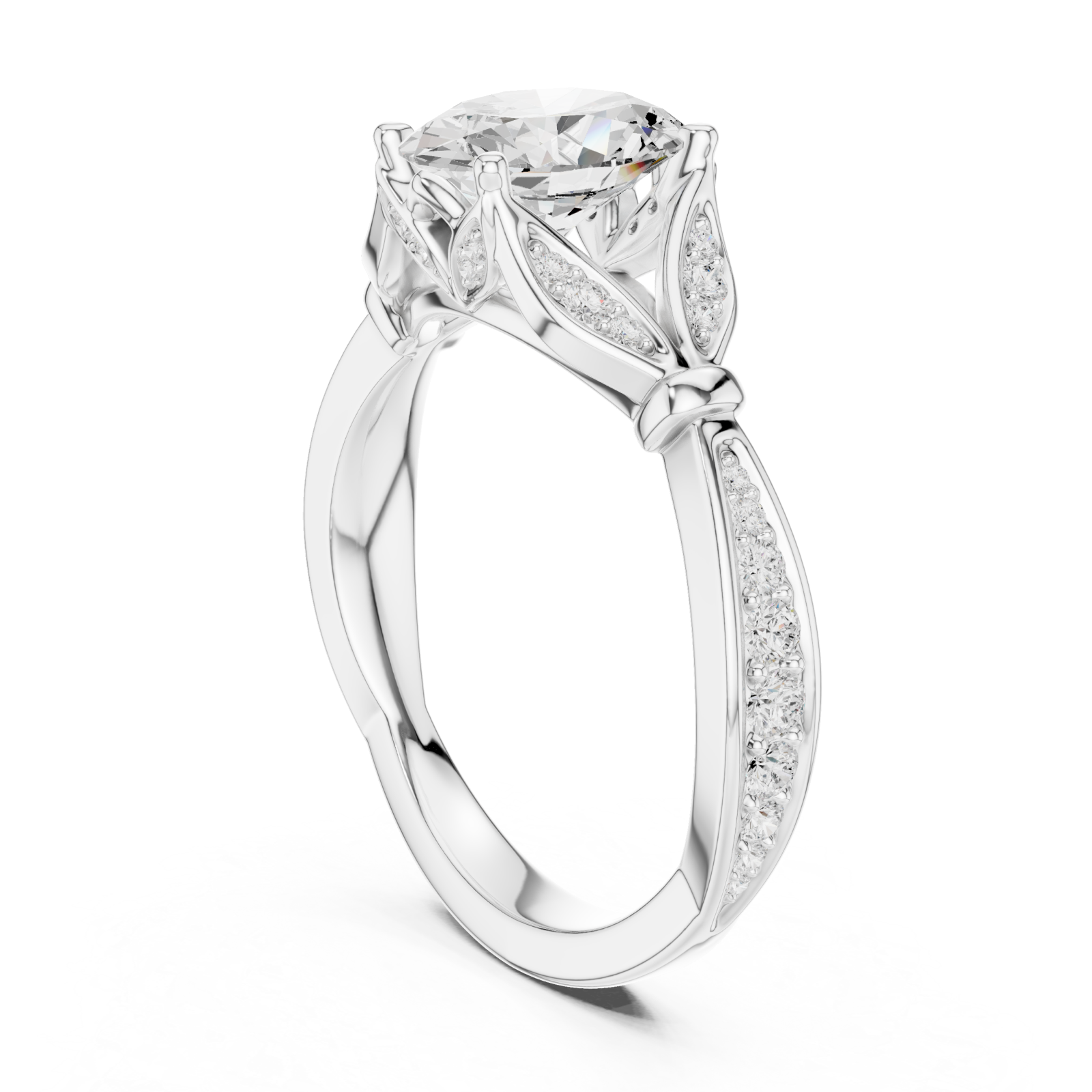  White Gold Luminous Embrace Leaf Motif Ring Left View