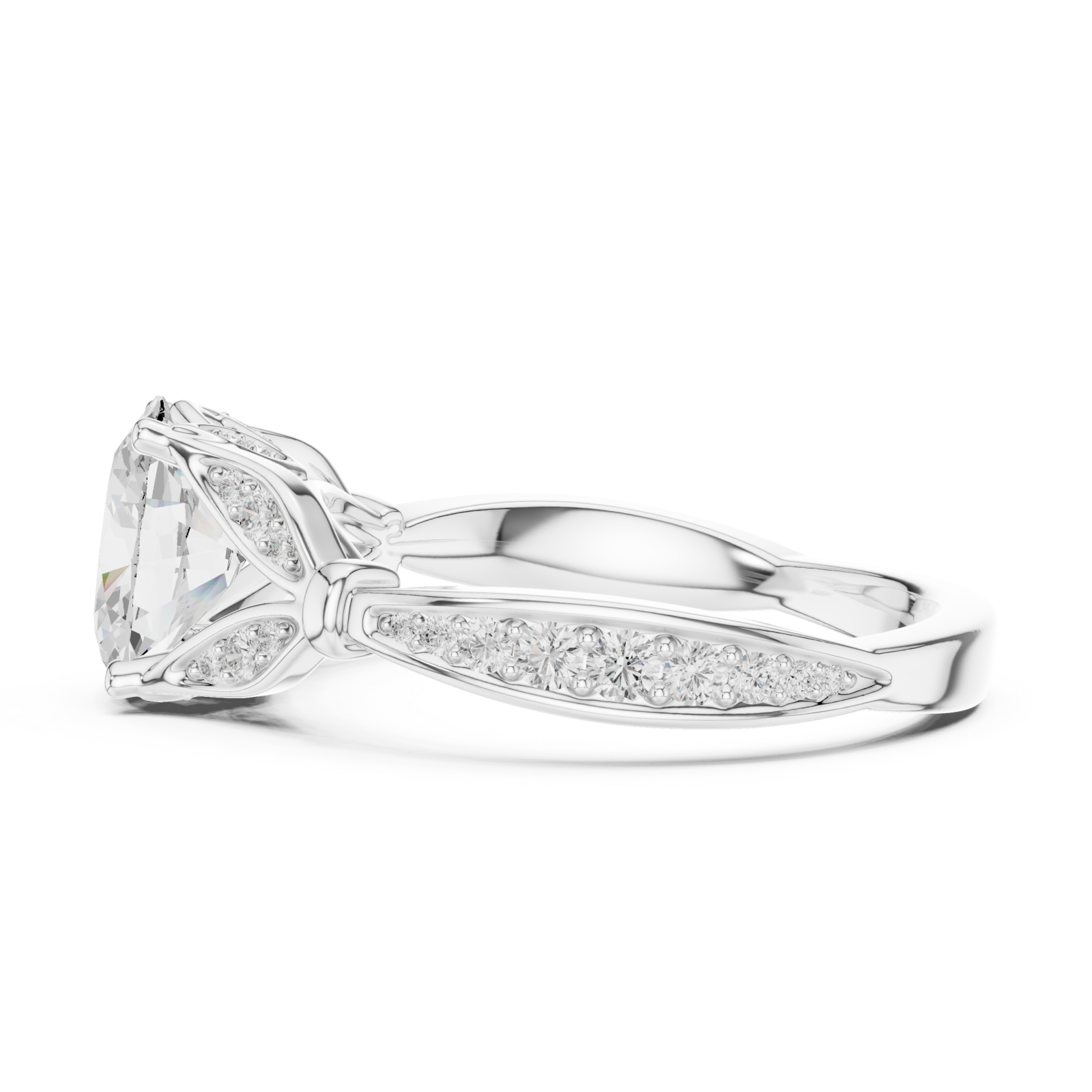  White Gold Luminous Embrace Leaf Motif Ring Side View