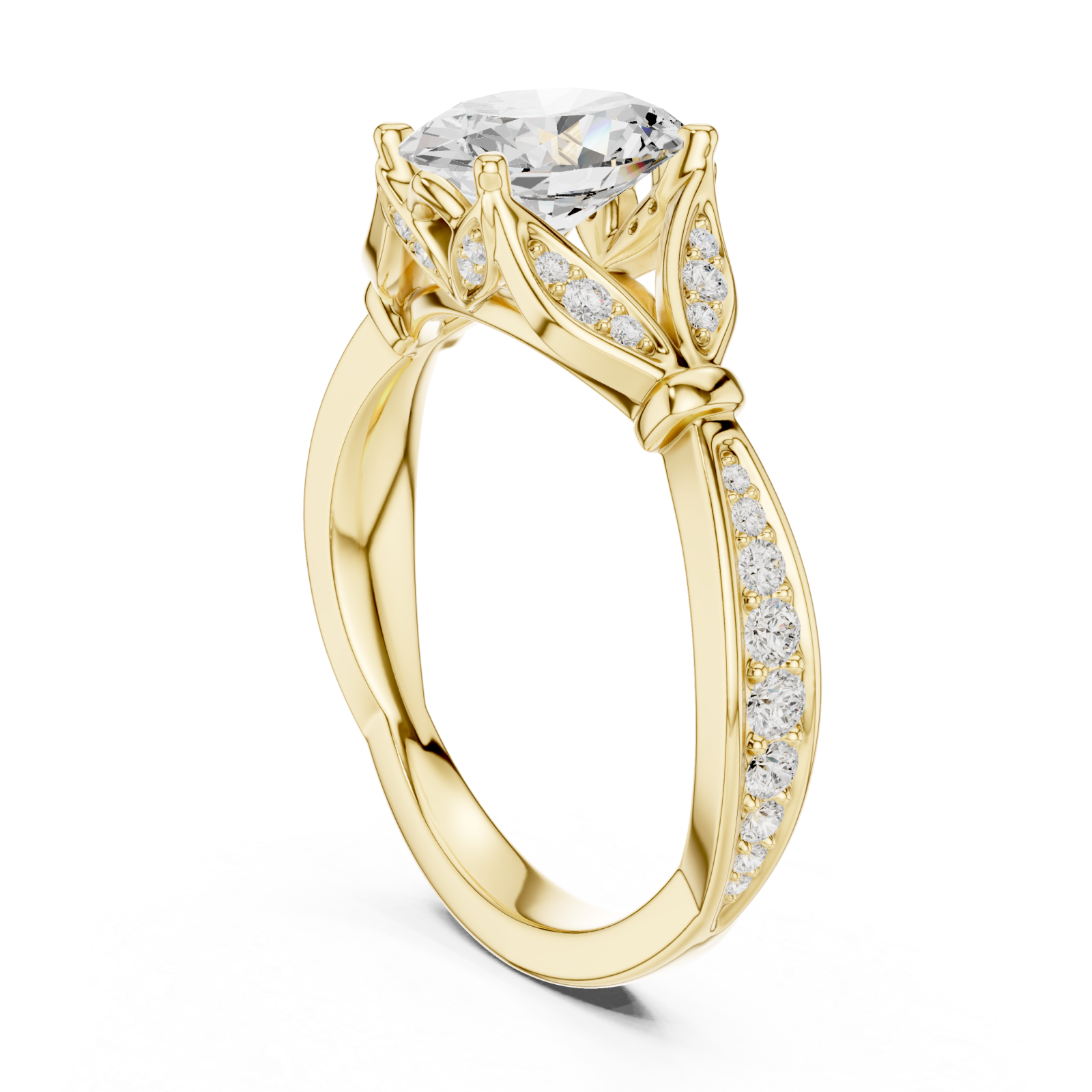  Gold Luminous Embrace Leaf Motif Ring Left View