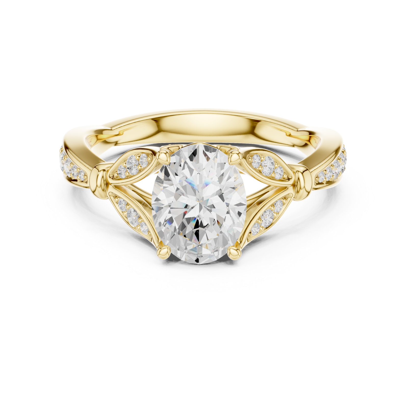  Gold Luminous Embrace Leaf Motif Ring Front View
