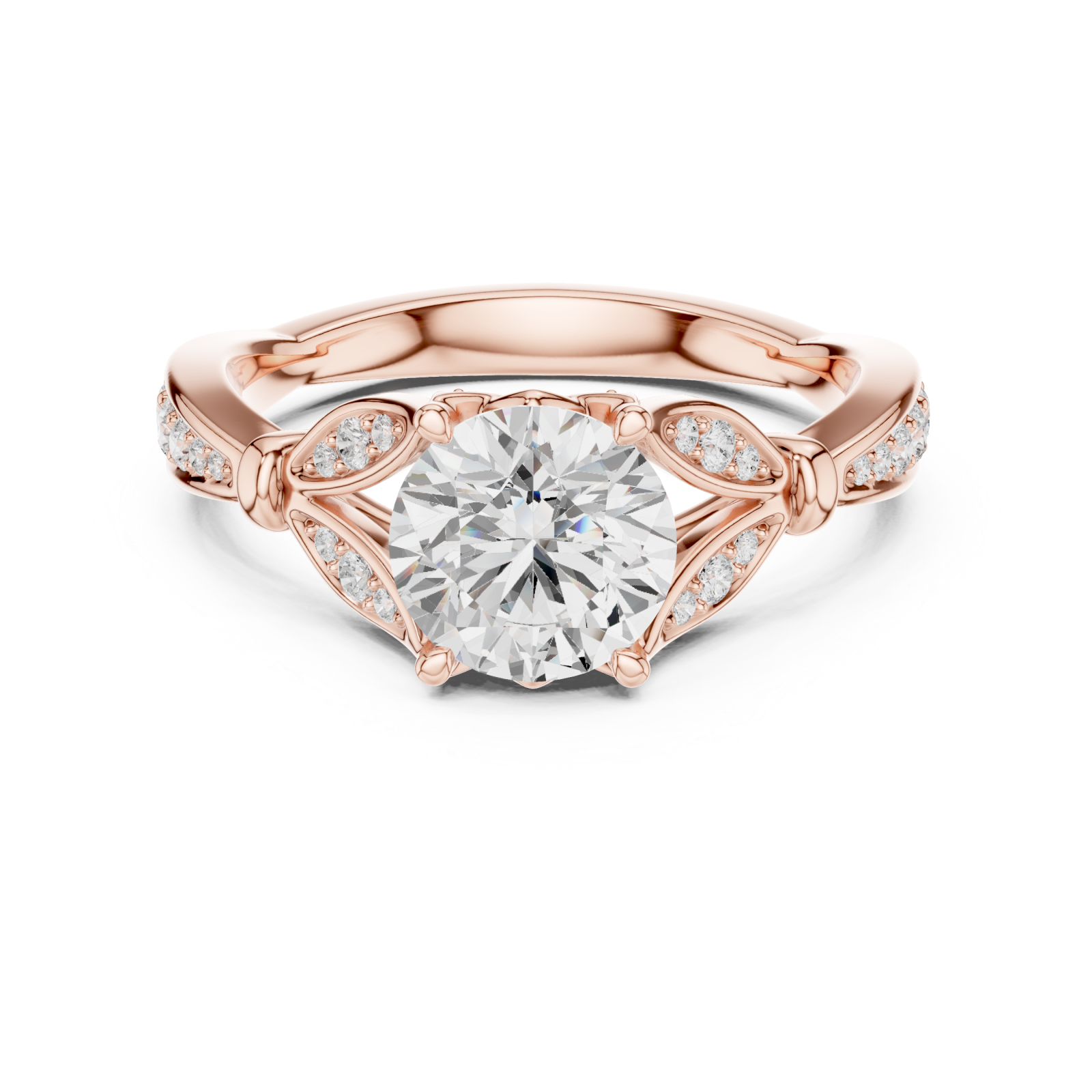 Rose Gold Laurel Vista Regal Halo Solitaire Ring Front View