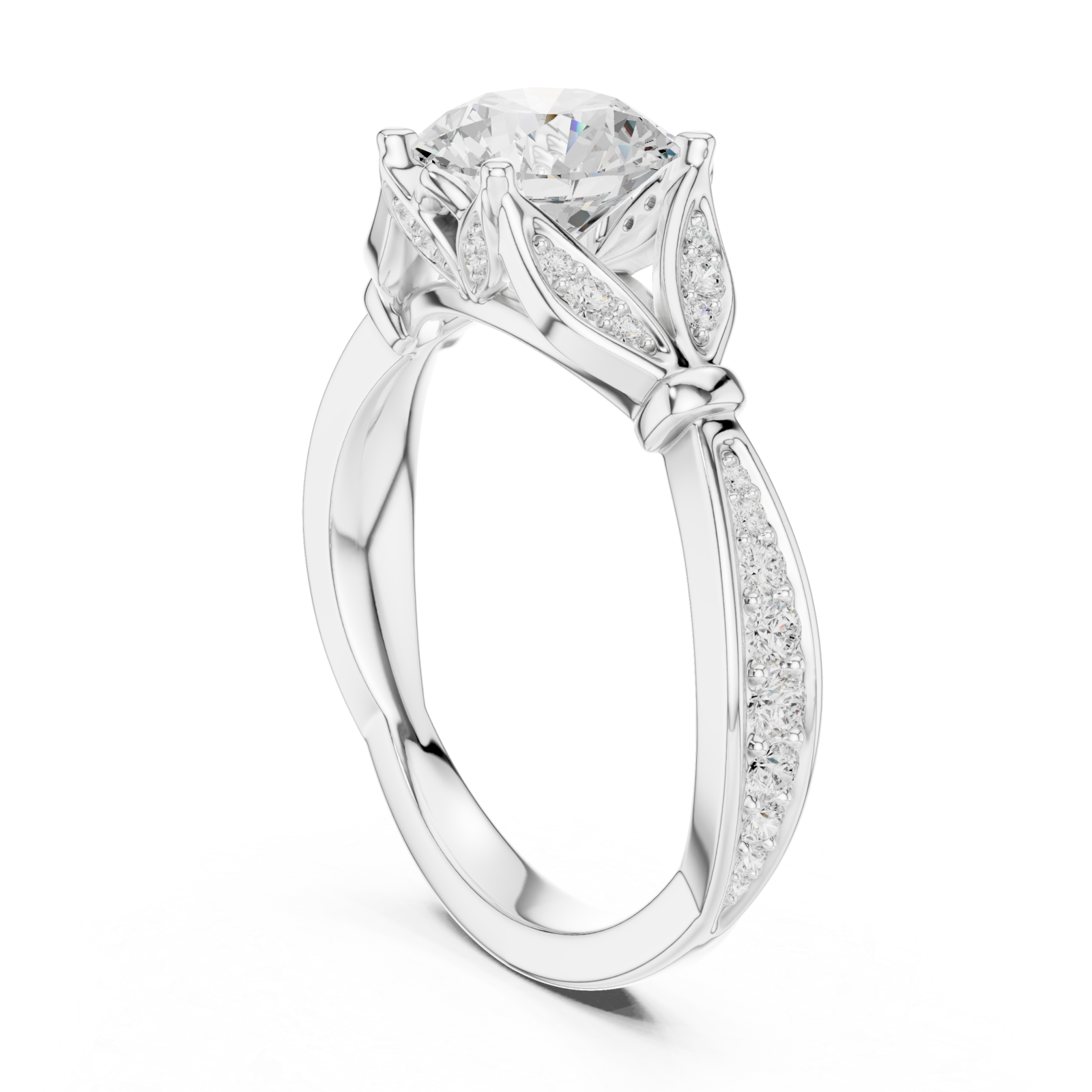 White Gold Laurel Vista Regal Halo Solitaire Ring Left View