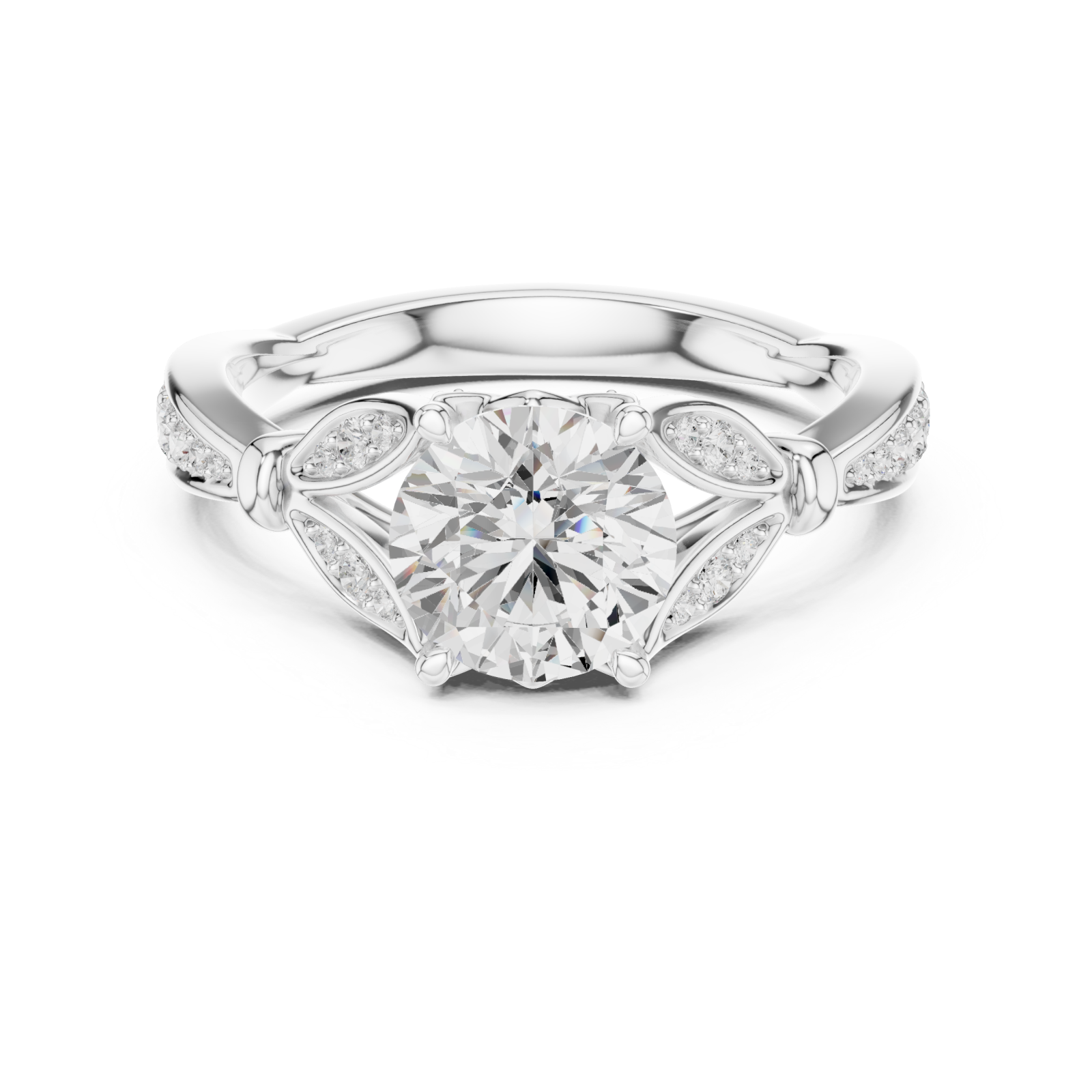  White Gold Laurel Vista Regal Halo Solitaire Ring Front View