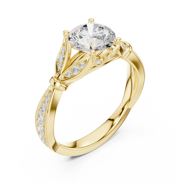 Gold Laurel Vista Regal Halo Solitaire Ring Right View