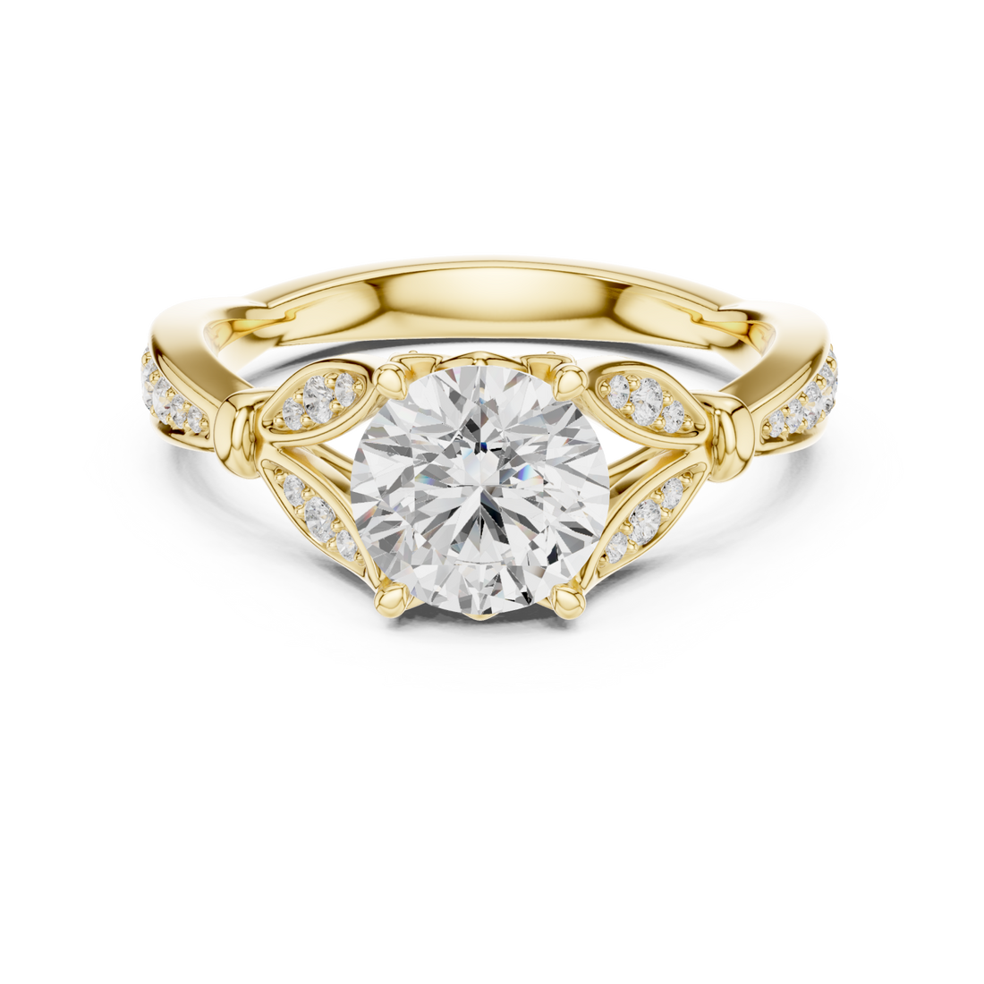 Gold Laurel Vista Regal Halo Solitaire Ring Right View