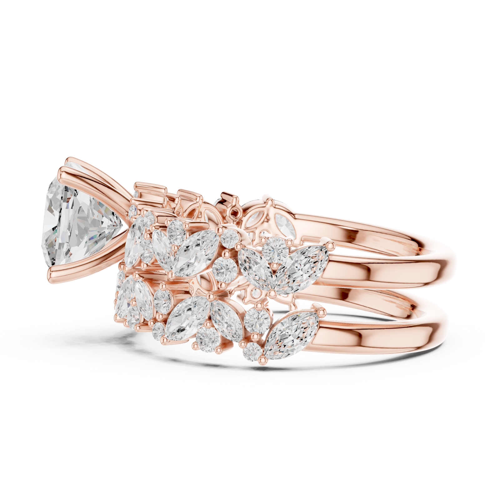  Rose Gold Enchanted Marquise Wreath Solitaire Ring Side View