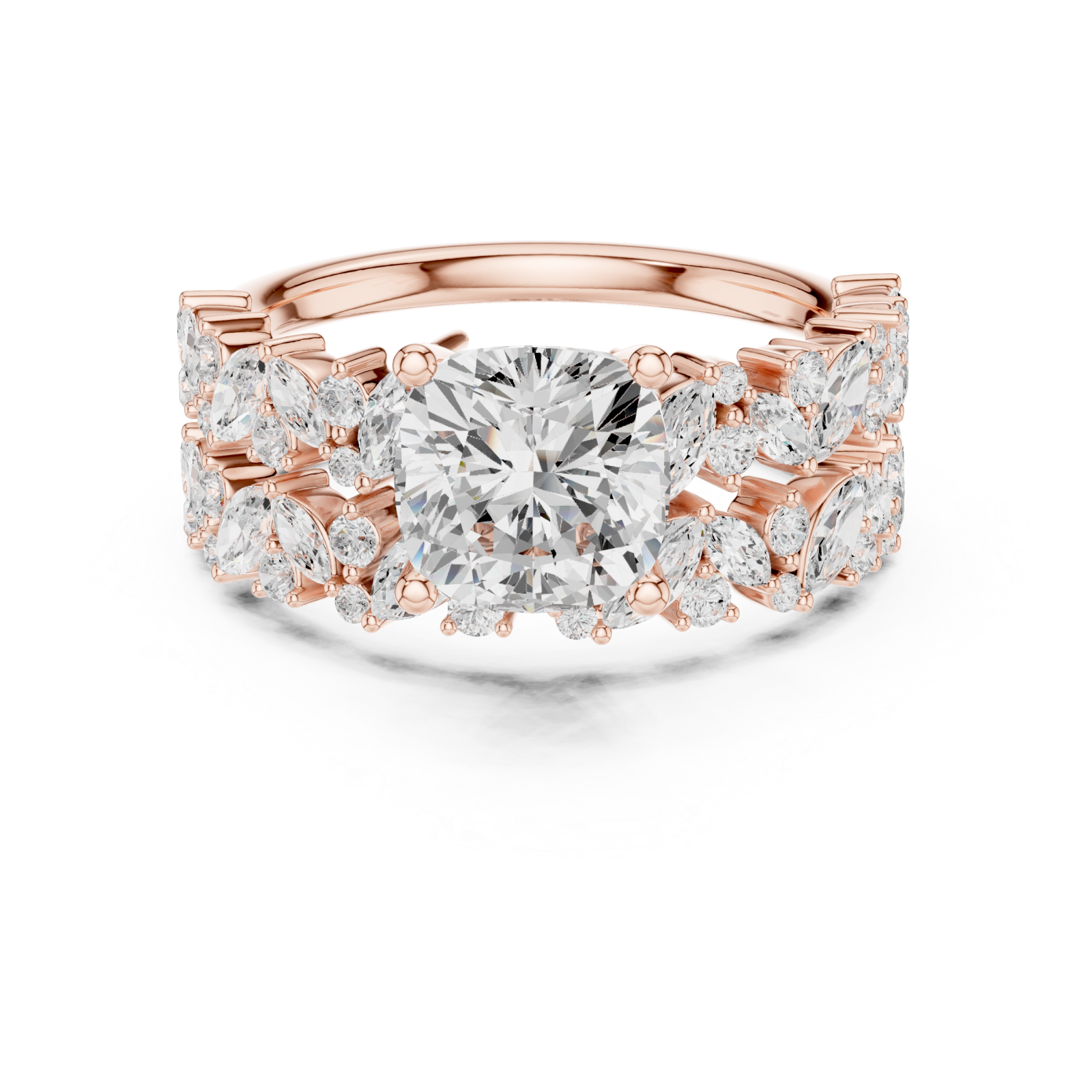  Rose Gold Enchanted Marquise Wreath Solitaire Ring Front View