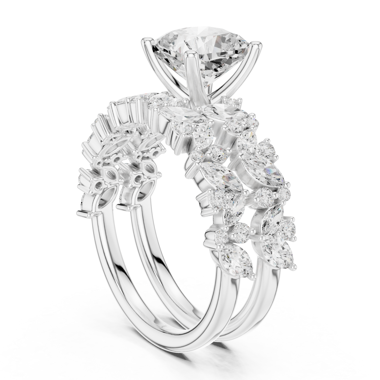  White Gold Enchanted Marquise Wreath Solitaire Ring Left View