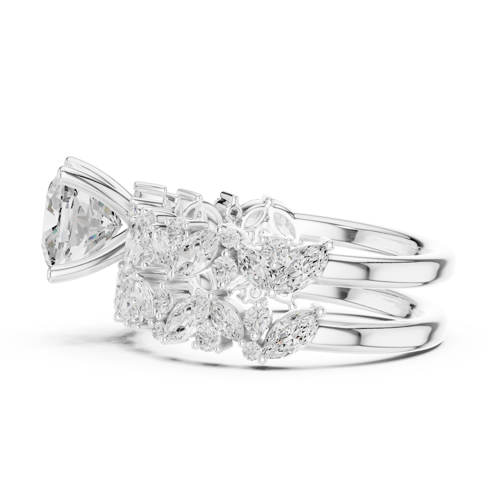  White Gold Enchanted Marquise Wreath Solitaire Ring Side View