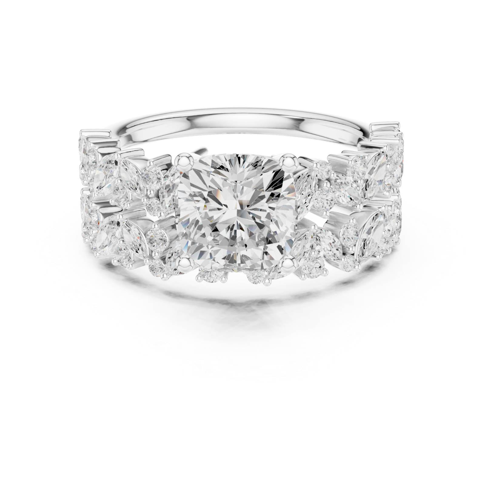  White Gold Enchanted Marquise Wreath Solitaire Ring Front View
