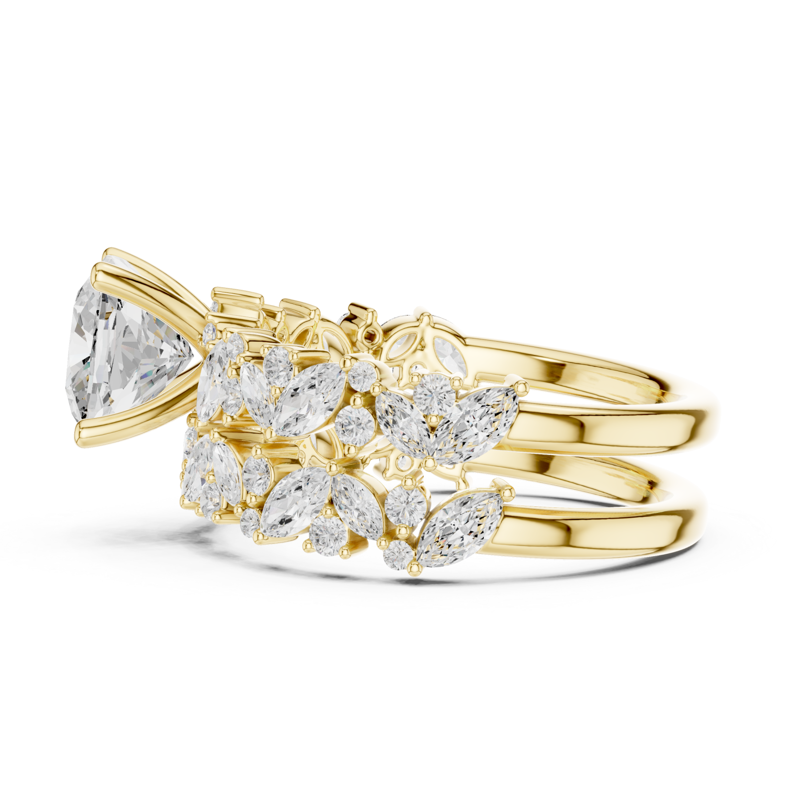 Gold Enchanted Marquise Wreath Solitaire Ring Side View