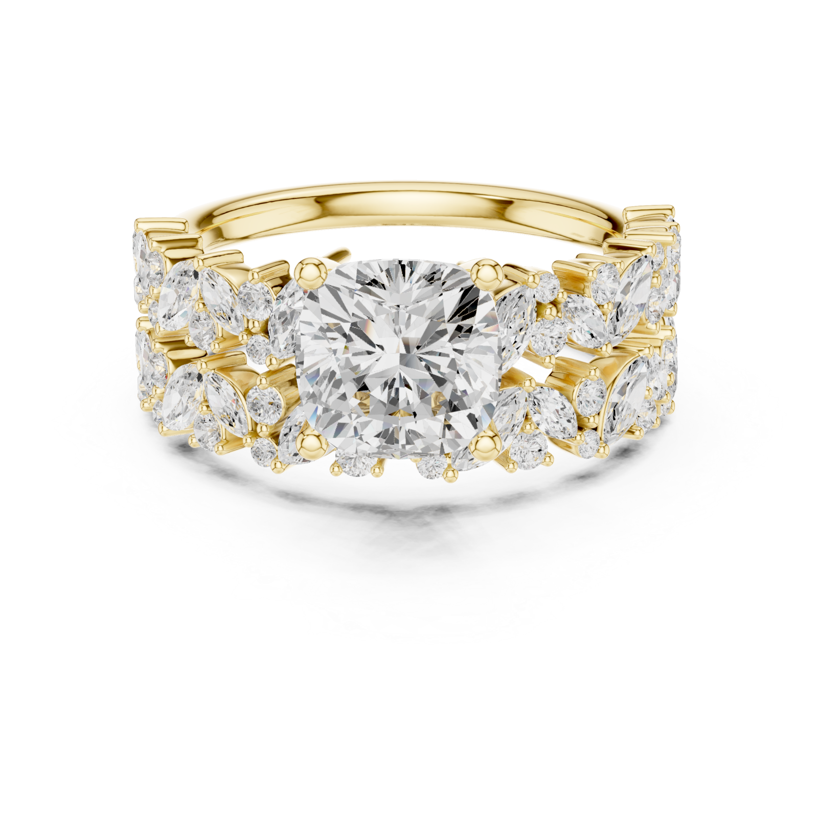  Gold Enchanted Marquise Wreath Solitaire Ring Front View