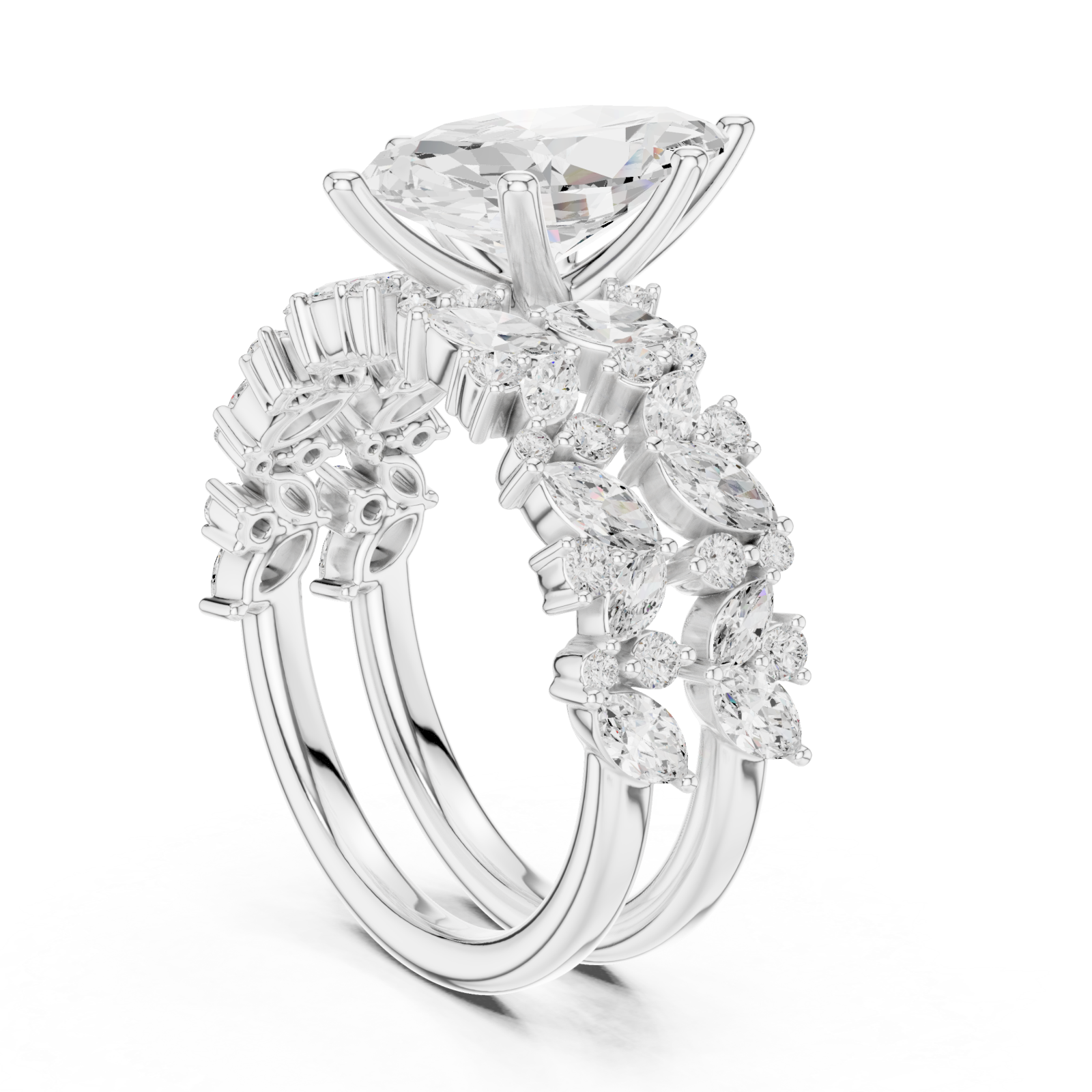 White Gold Opaline Petal Cascade Band Left View