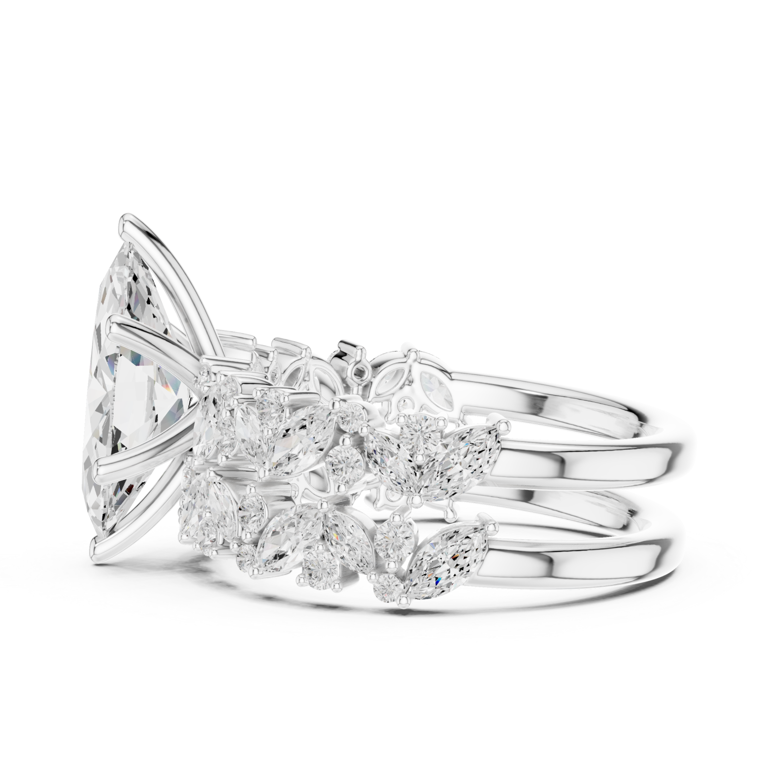  White Gold Opaline Petal Cascade Band Side View