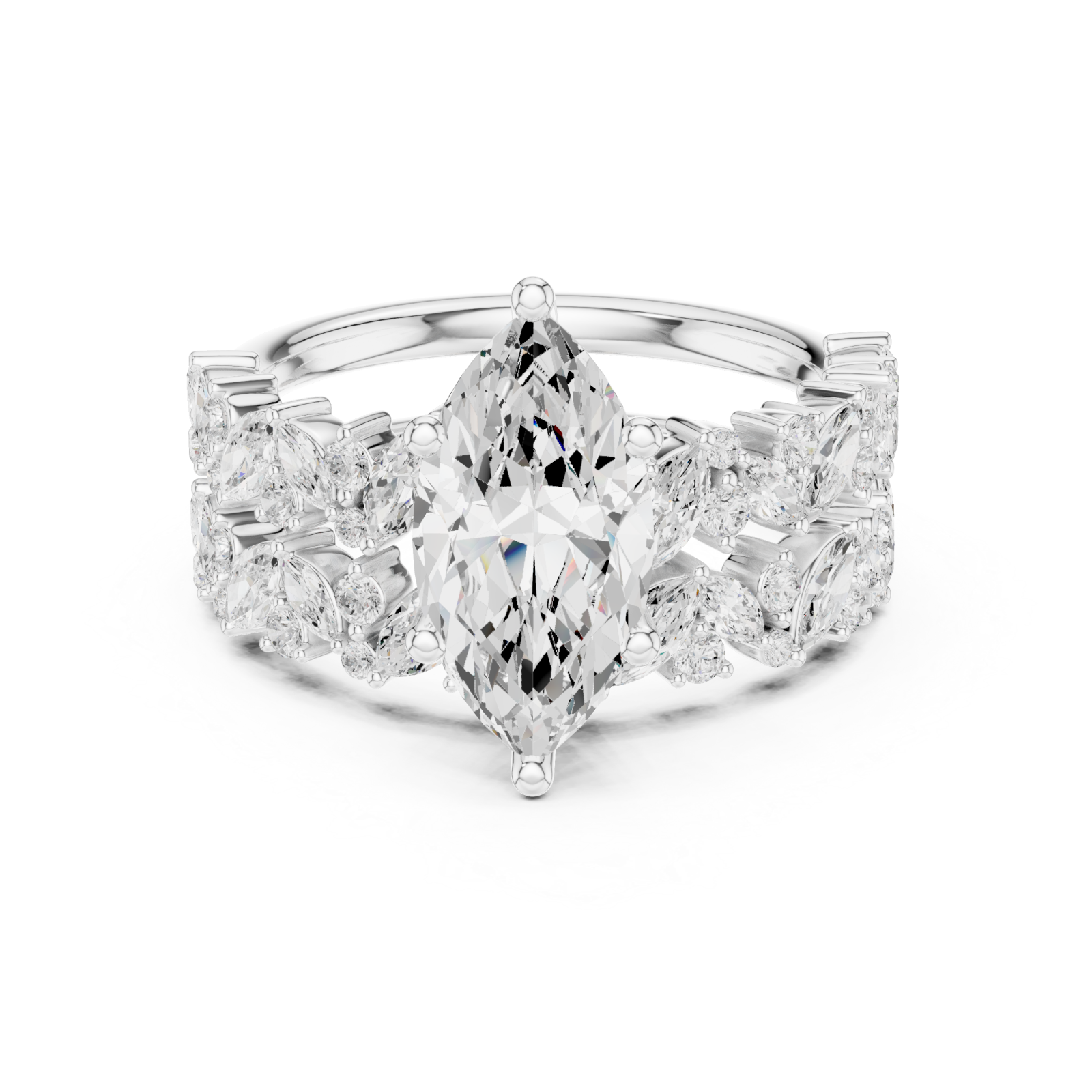 White Gold Opaline Petal Cascade Band Front View
