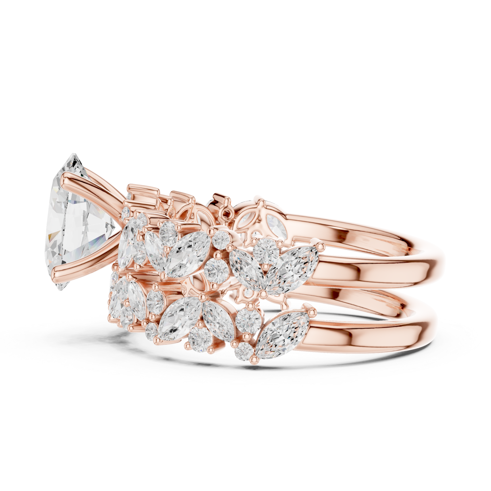  Rose Gold Petal Grace Crown Ring Side View
