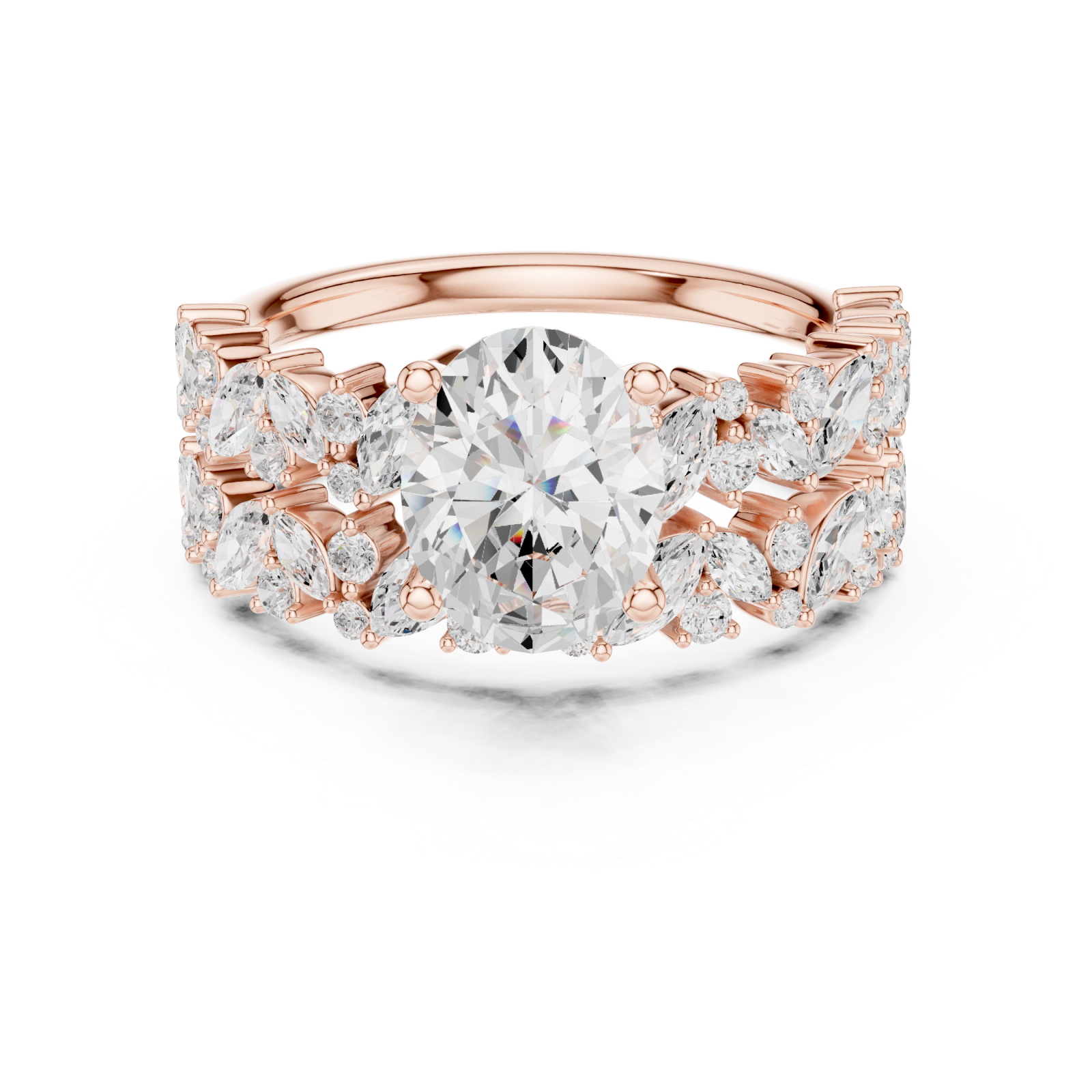  Rose Gold Petal Grace Crown Ring Front View
