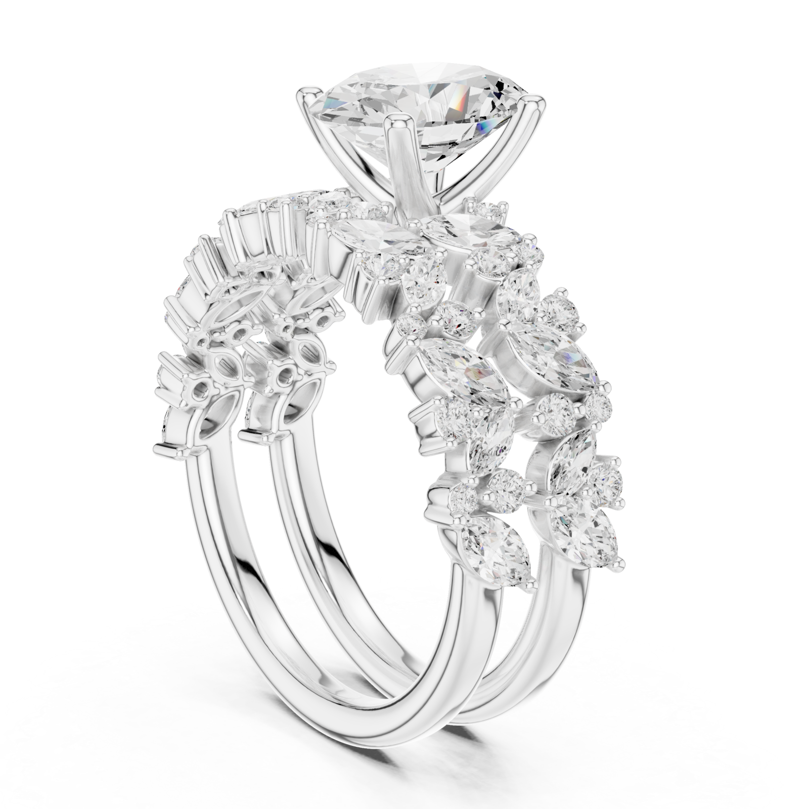  White Gold Petal Grace Crown Ring Left View