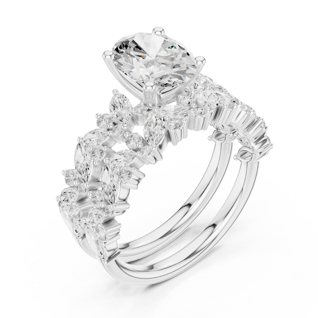  White Gold Petal Grace Crown Ring Right View