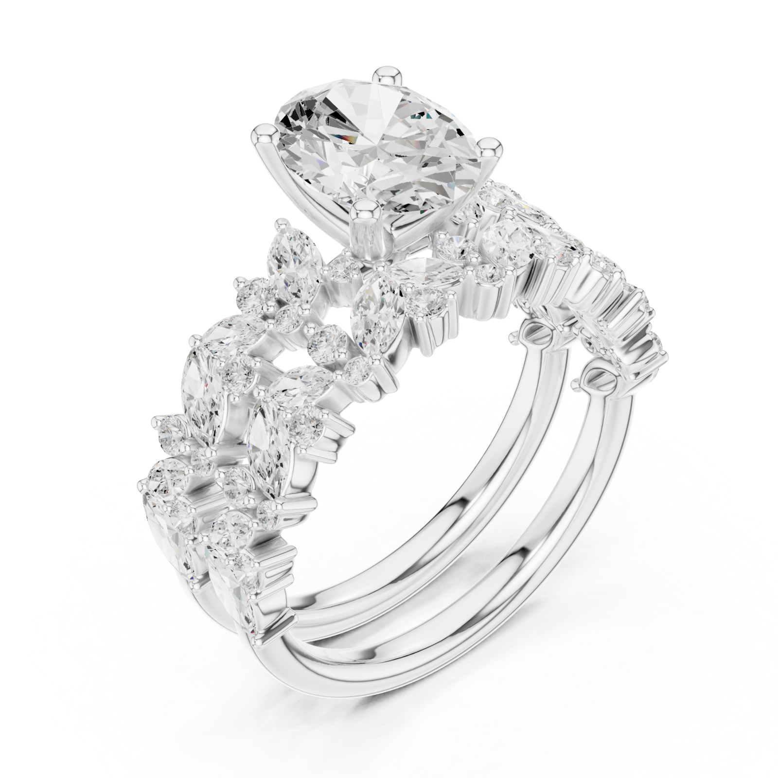 White Gold Petal Grace Crown Ring Right View