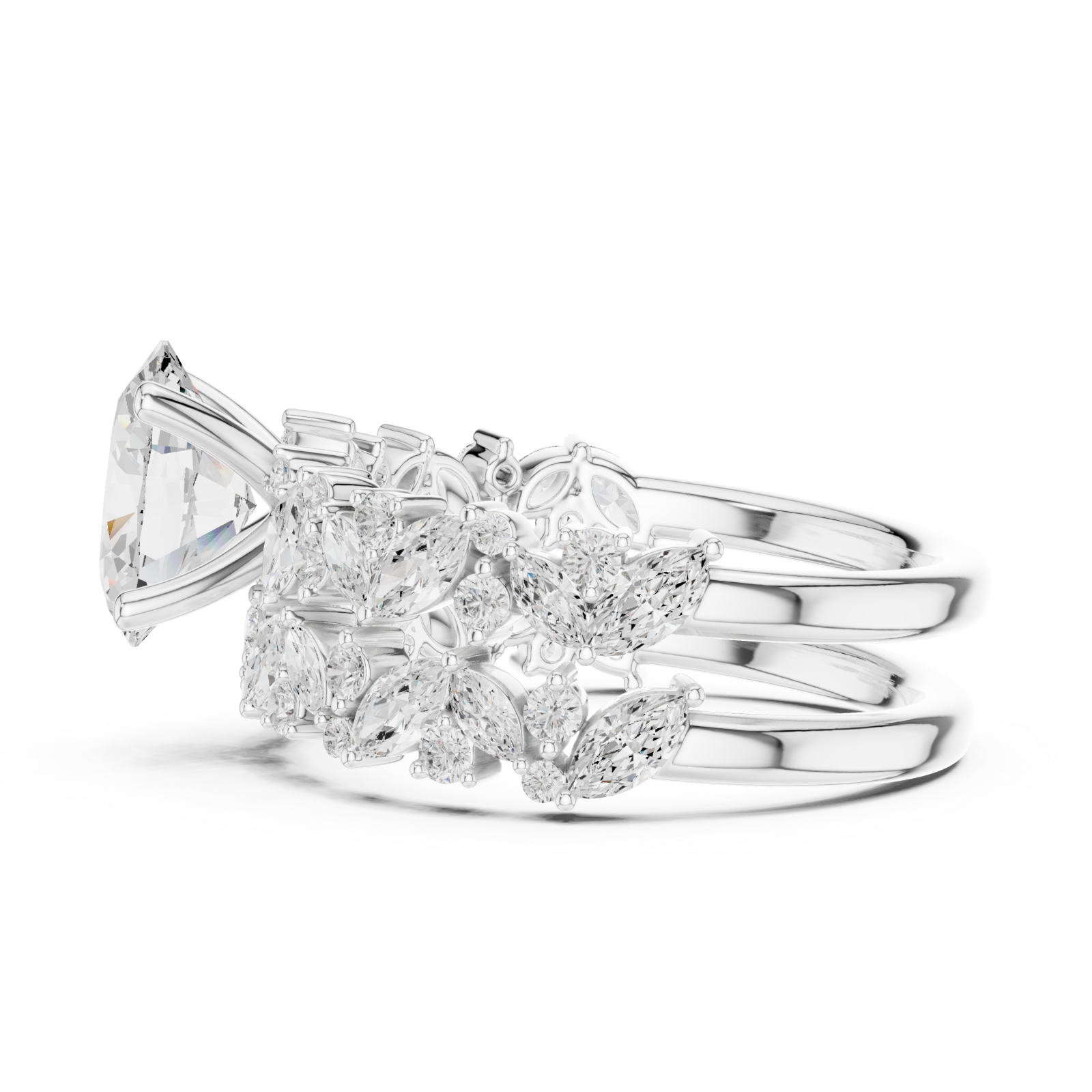  White Gold Petal Grace Crown Ring Side View