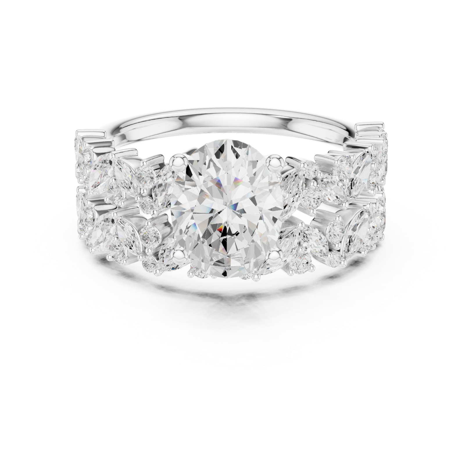  White Gold Petal Grace Crown Ring Front View