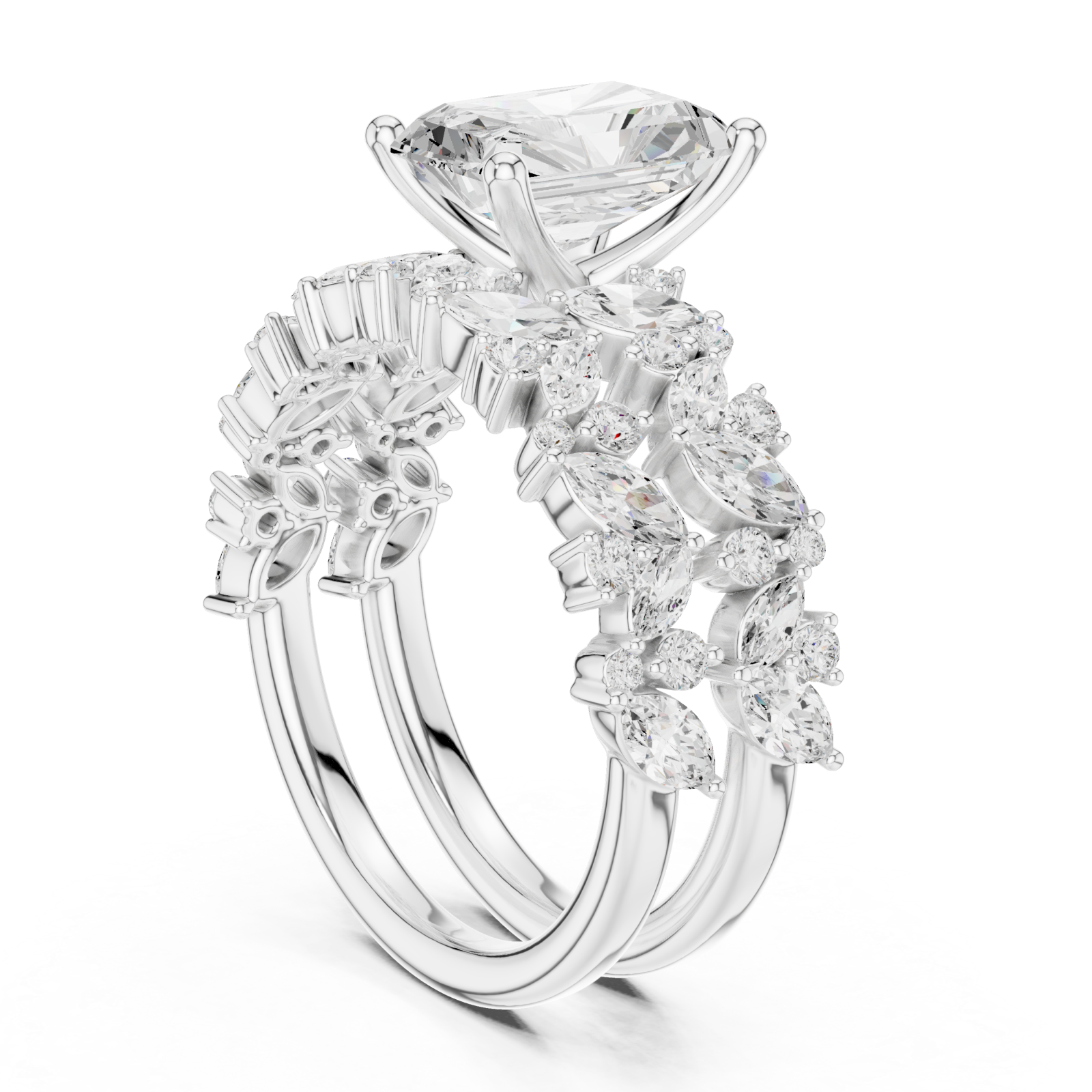  White Gold Midnight Bloom Fusion Band Ring Left View