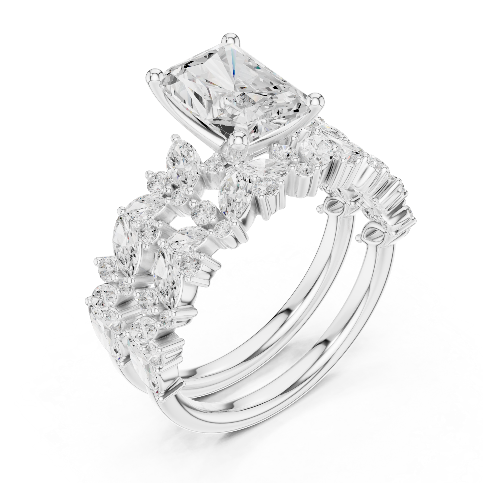  White Gold Midnight Bloom Fusion Band Ring Right View