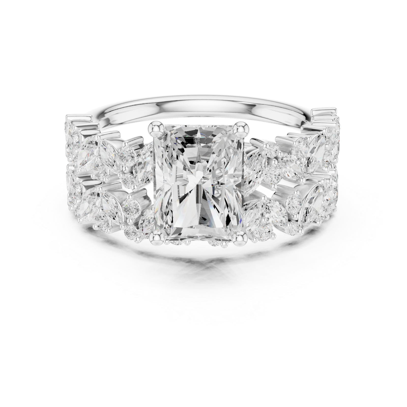  White Gold Midnight Bloom Fusion Band Ring Front View