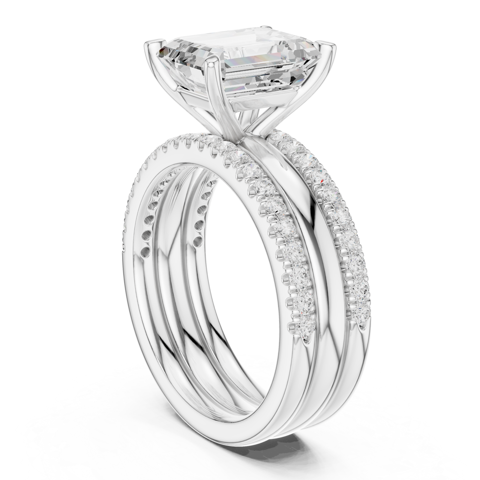  White Gold Elysian Regal Halo Double Band Ring Left View