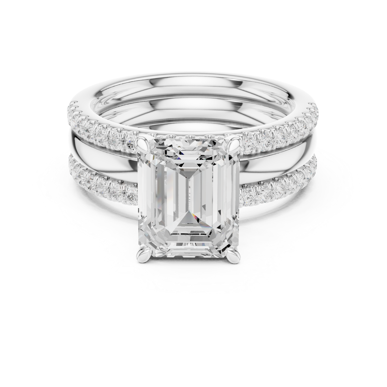  White Gold Elysian Regal Halo Double Band Ring Front View