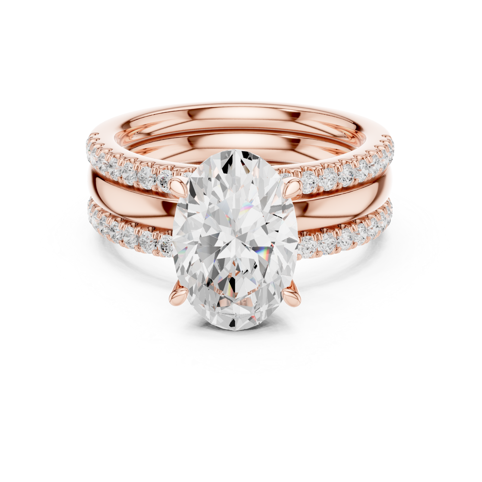  Rose Gold Celestial Marquise Bloom Three Row Ring Front View