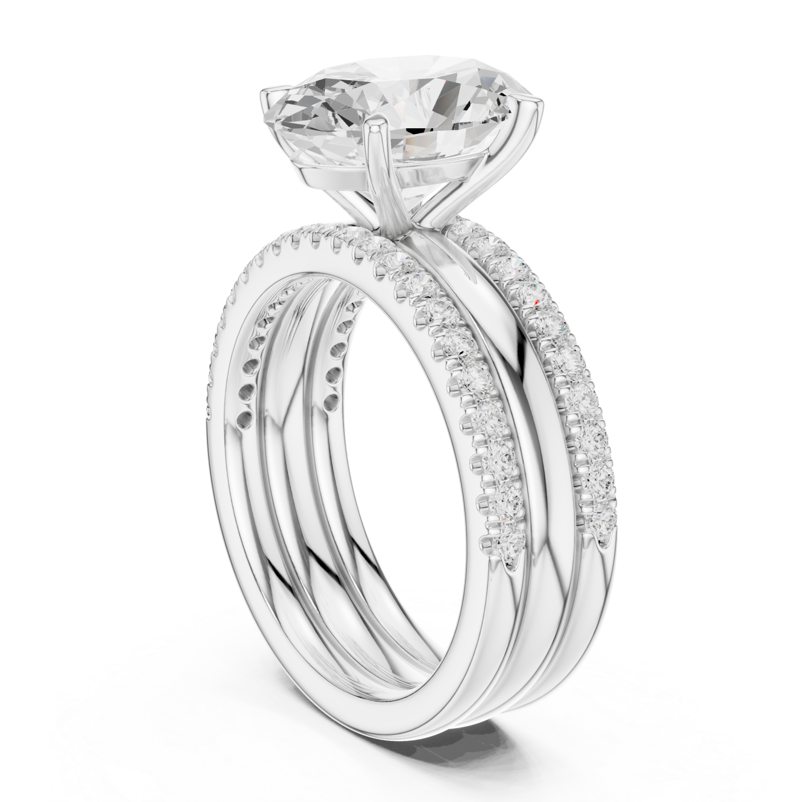  White Gold Celestial Marquise Bloom Three Row Ring Left View