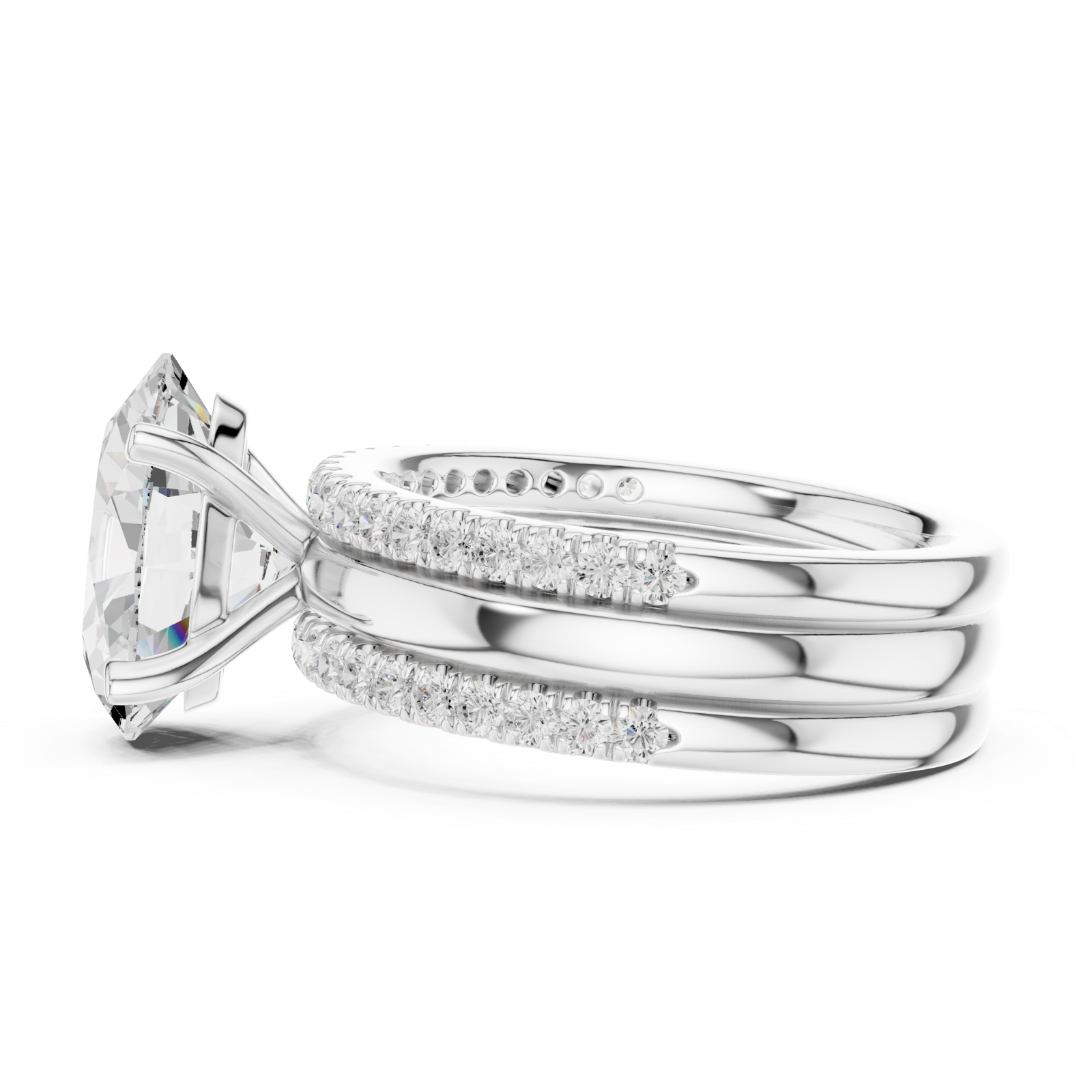  White Gold Celestial Marquise Bloom Three Row Ring Side View