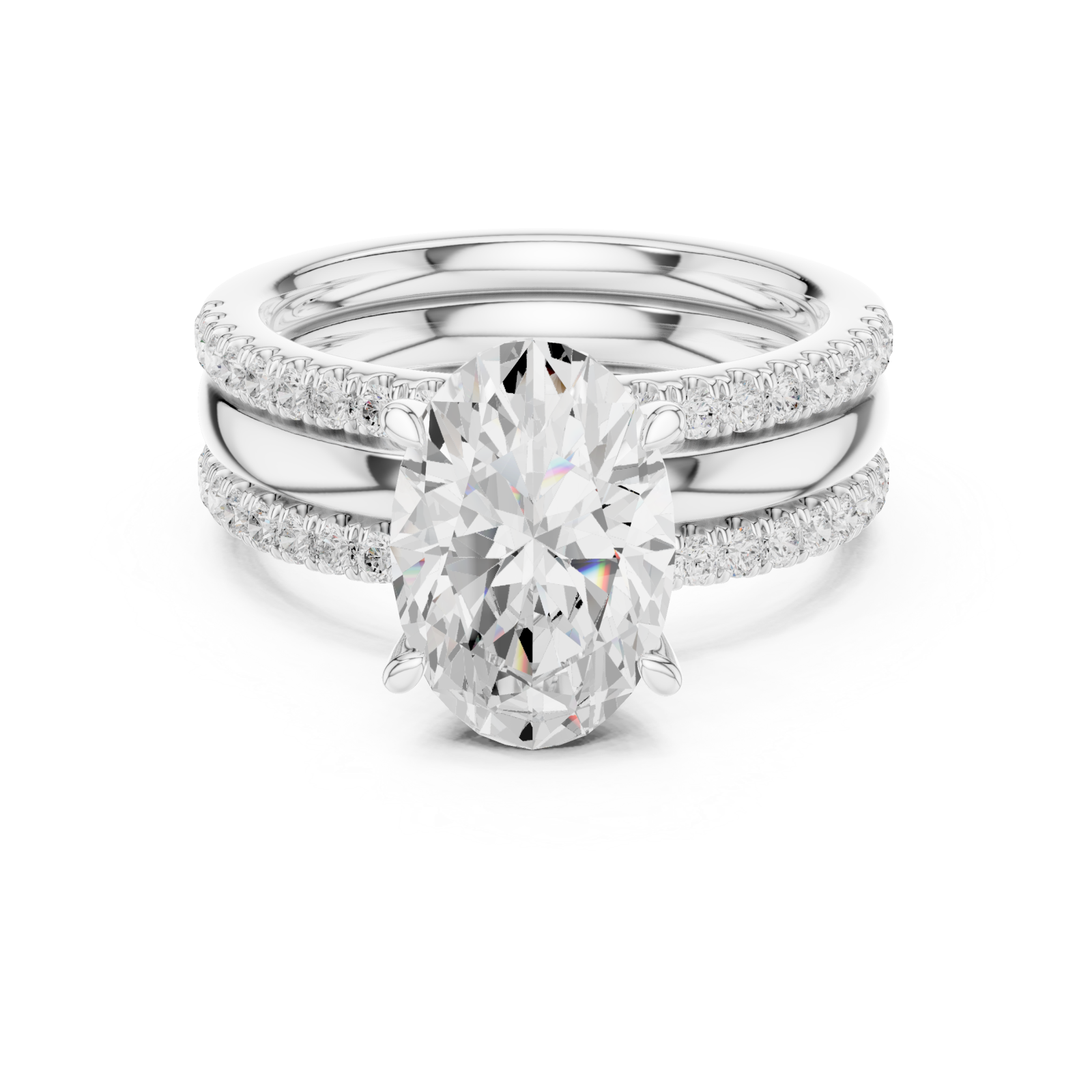  White Gold Celestial Marquise Bloom Three Row Ring Front View
