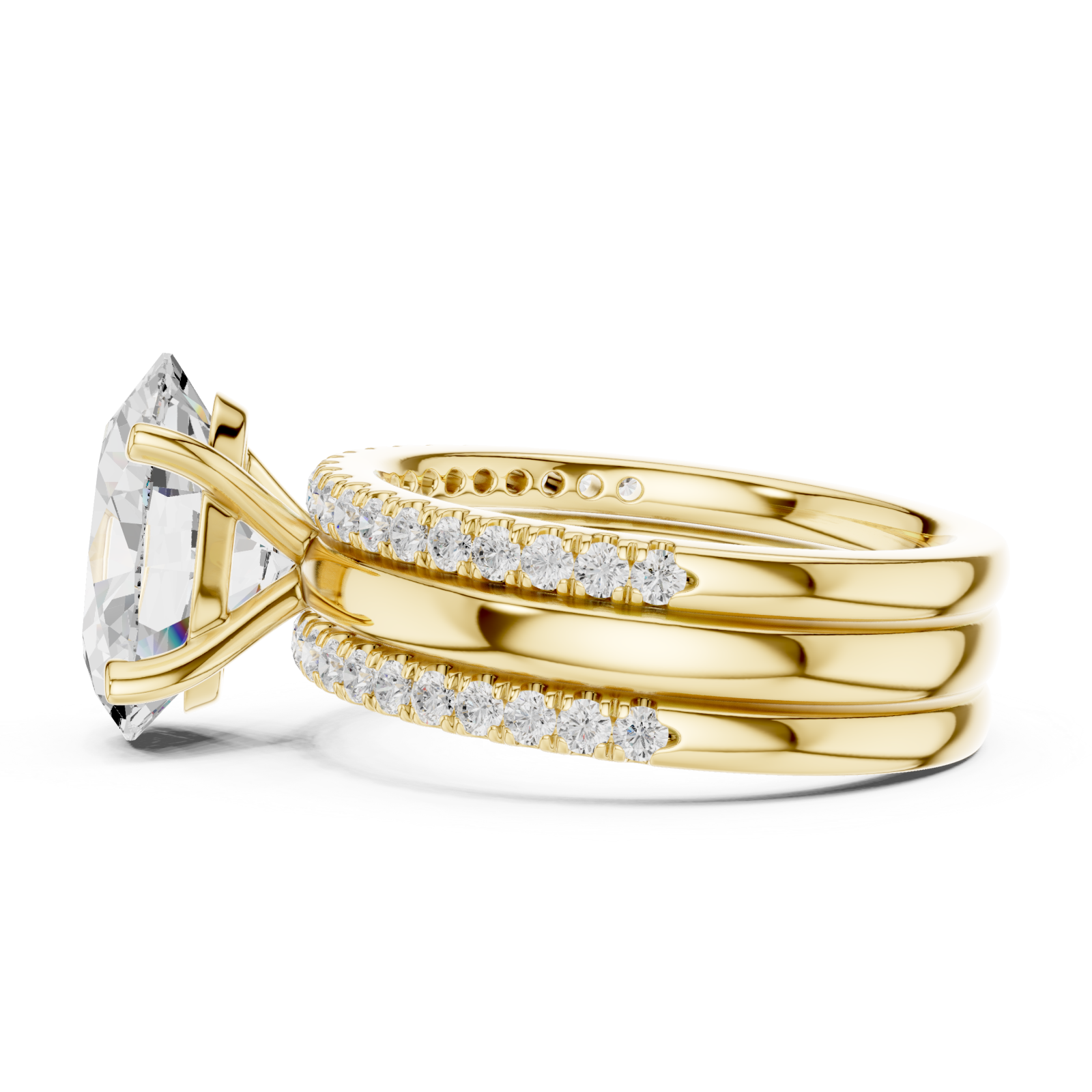  Gold Celestial Marquise Bloom Three Row Ring Side View
