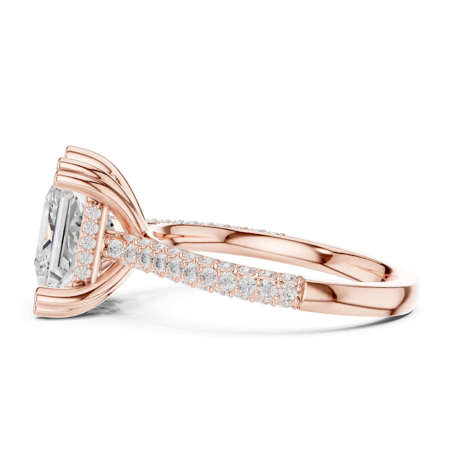  Rose Gold Radiant Aura Solitaire Ring Side View