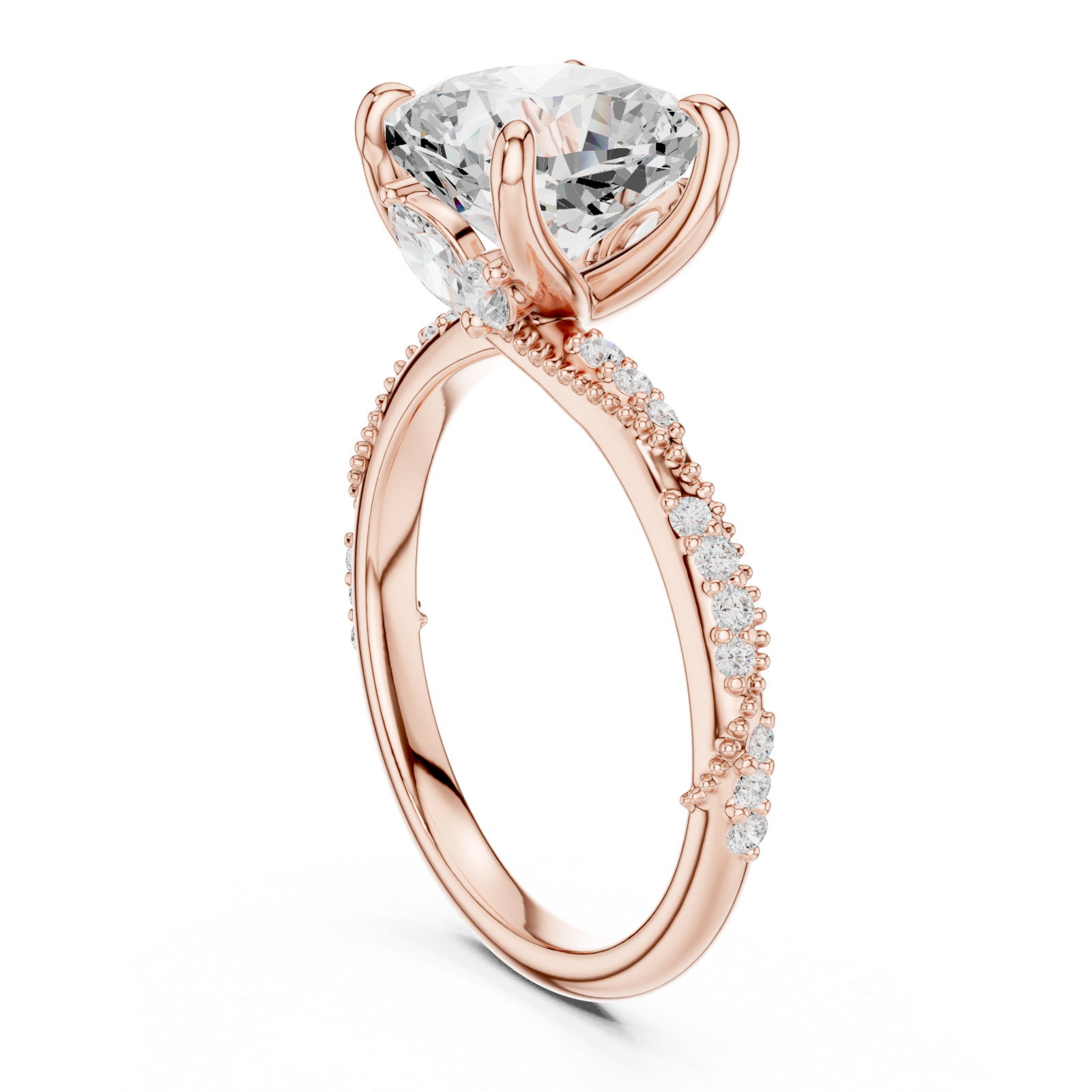  Rose Gold Radiant Crown Inspire Engagement Ring Left View