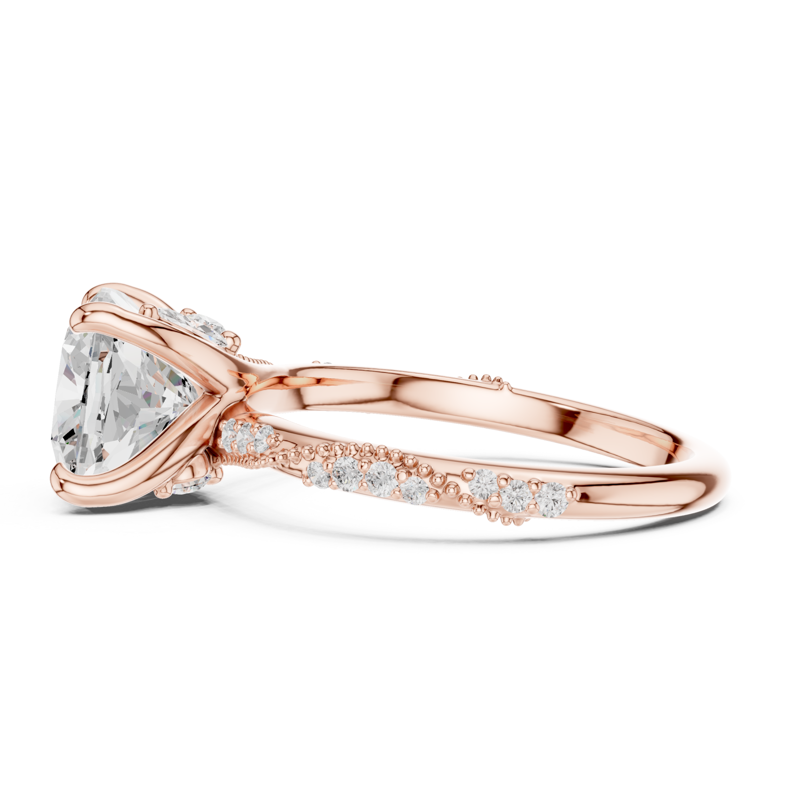  Rose Gold Radiant Crown Inspire Engagement Ring Side View