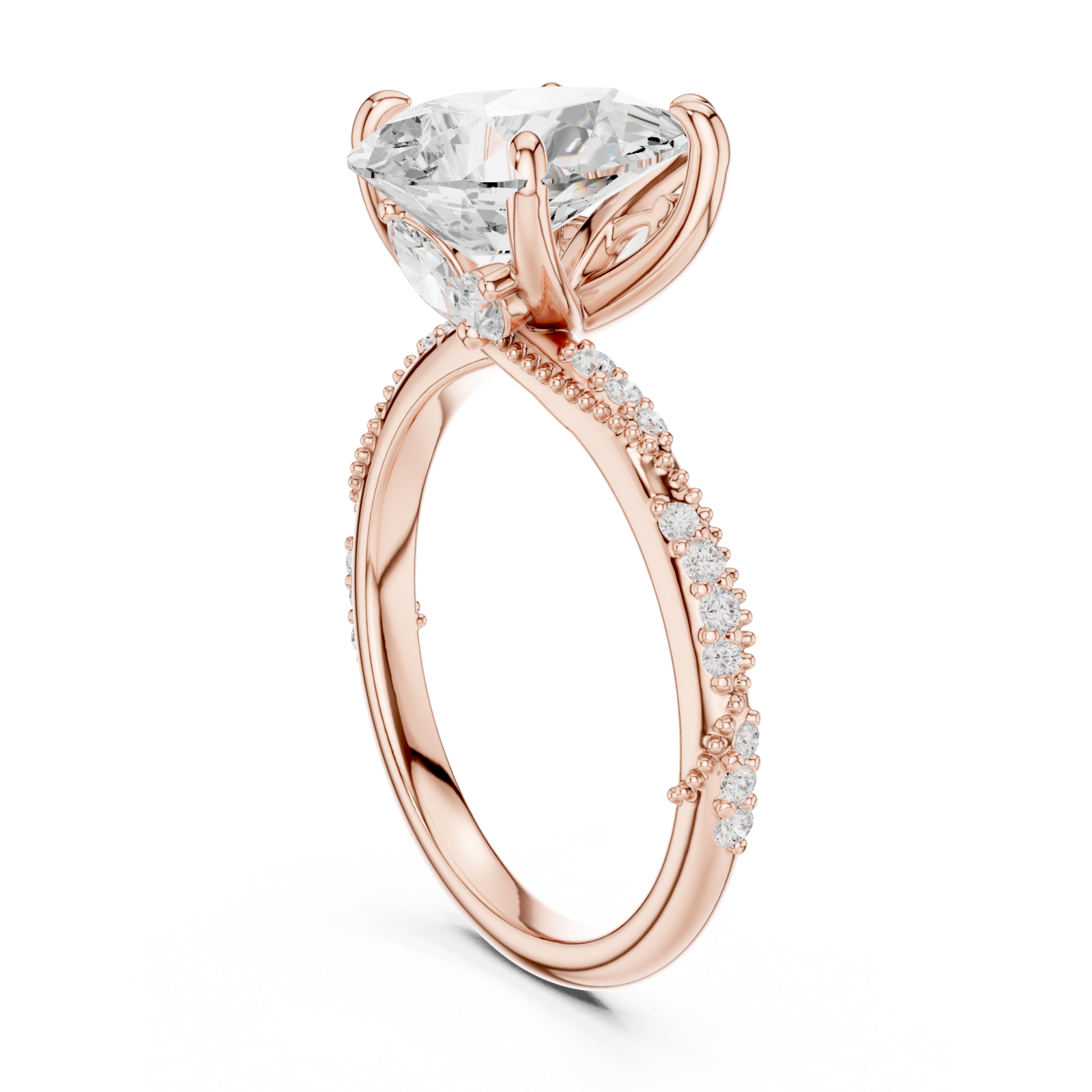  Rose Gold Enchanted Petal Radiance Halo Ring Left View