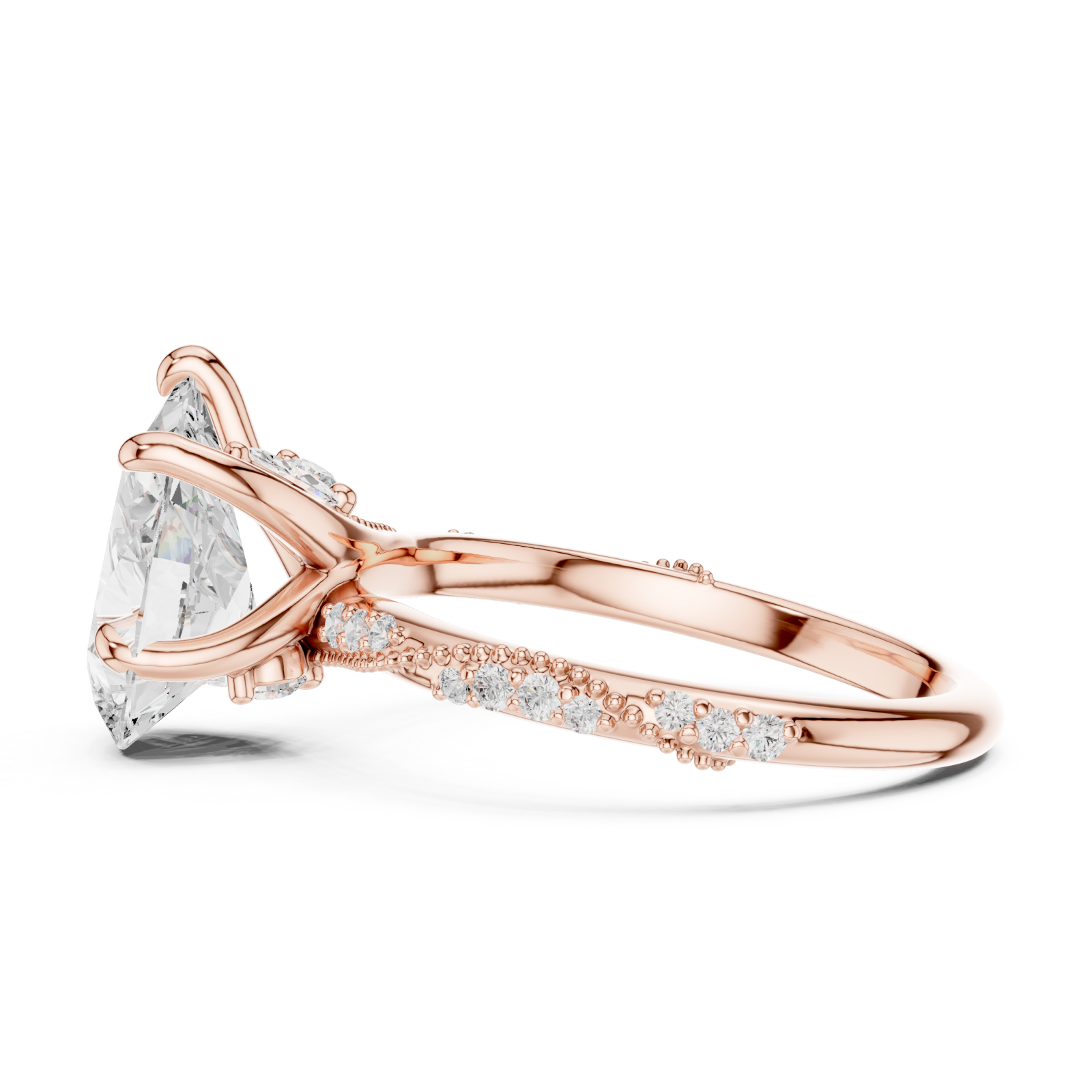  Rose Gold Enchanted Petal Radiance Halo Ring Side View