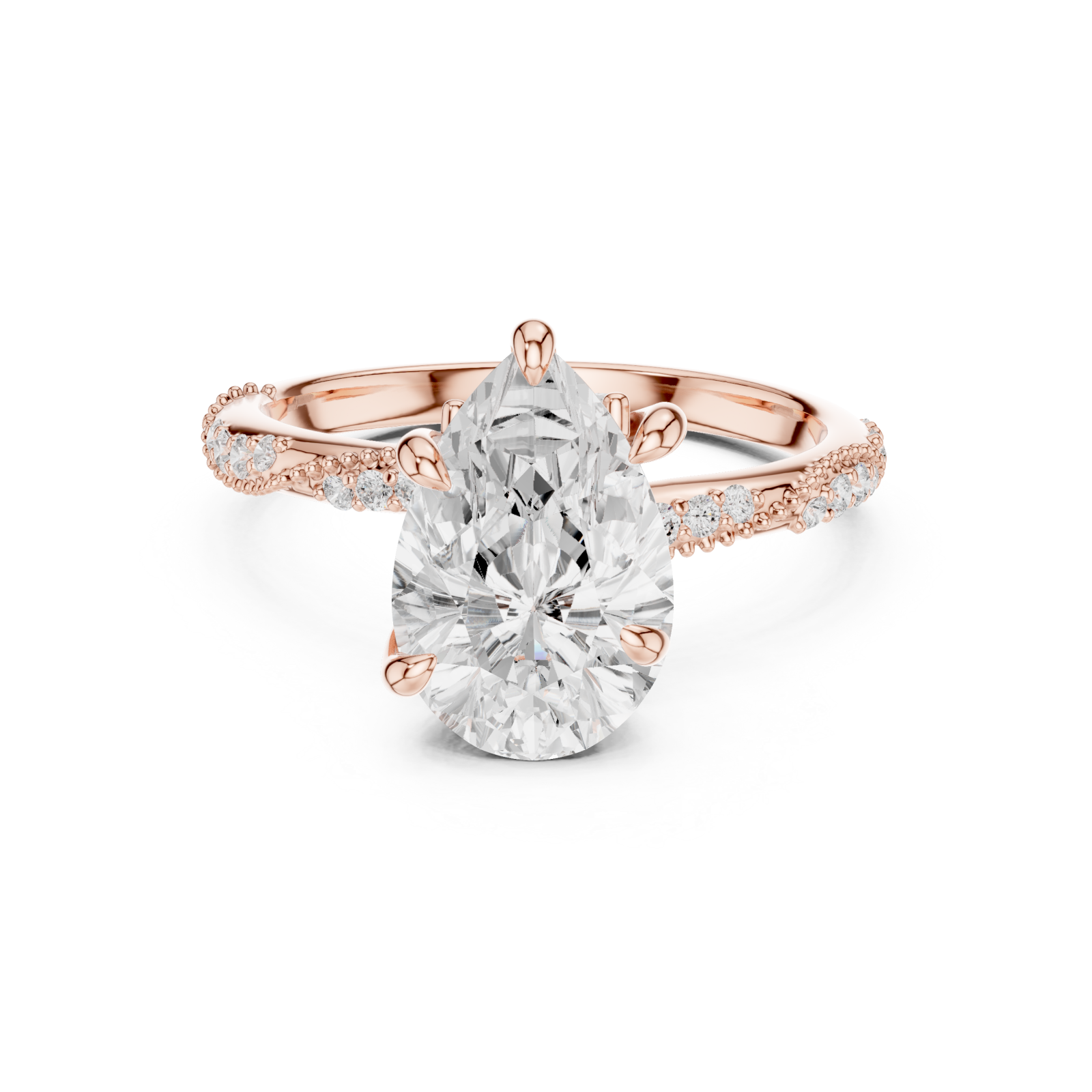  Rose Gold Enchanted Petal Radiance Halo Ring Front View