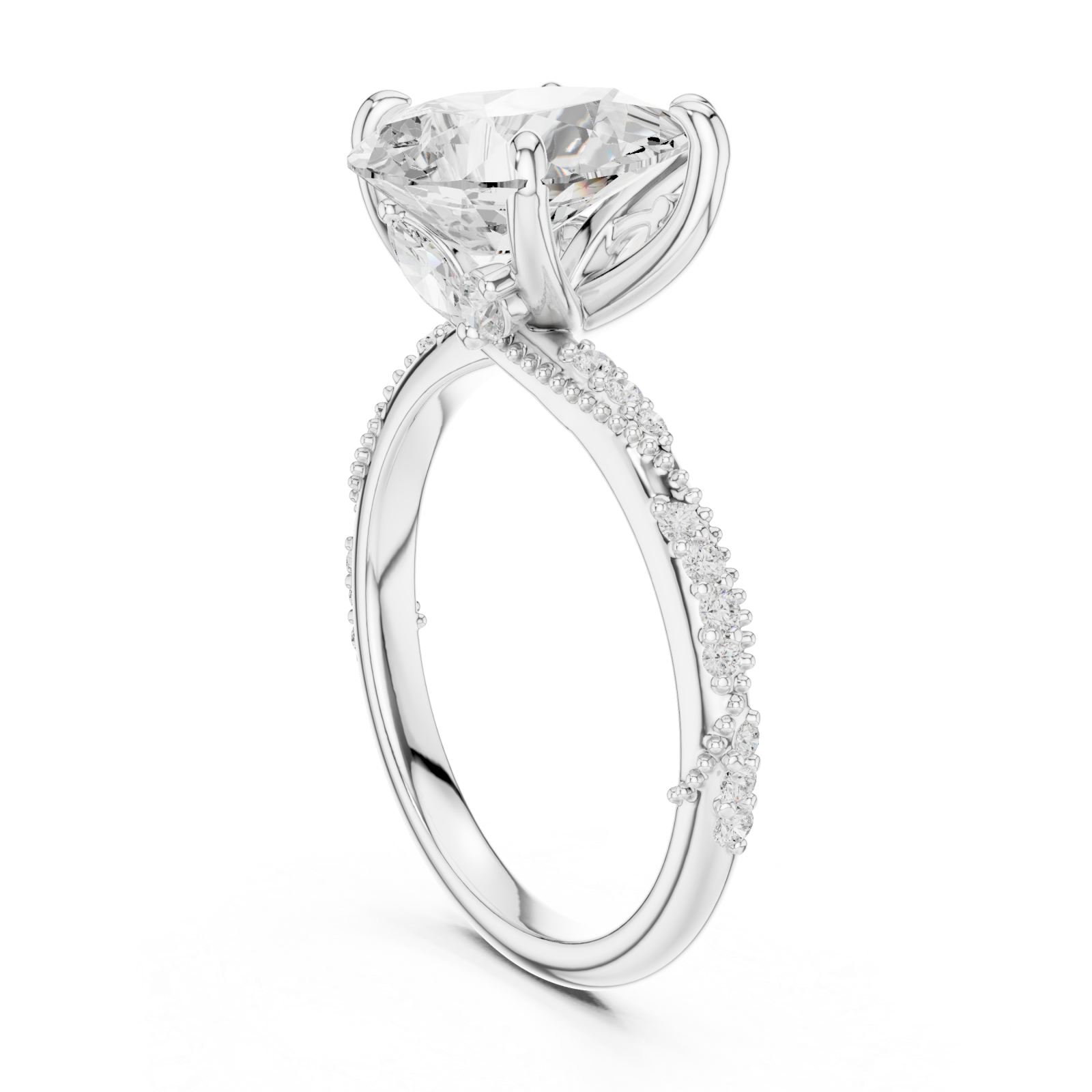  White Gold Enchanted Petal Radiance Halo Ring Left View