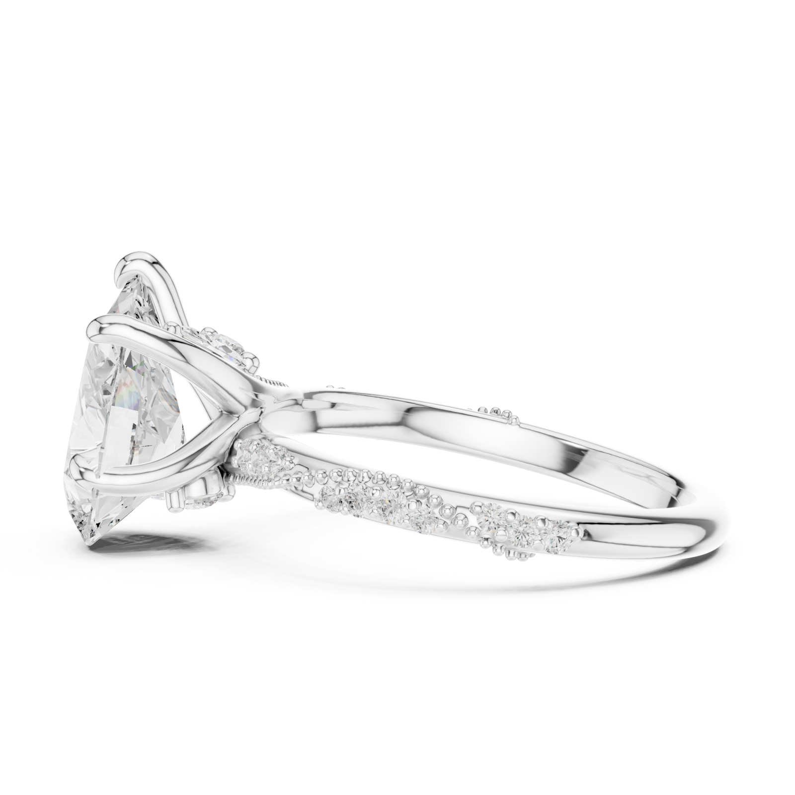  White Gold Enchanted Petal Radiance Halo Ring Side View